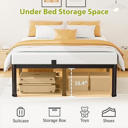 Miniatura 5 de 20 Inch Queen Size Metal Platform Bed Frame with Round Corners, Storage Space Under High Bed Frame-Heavy Duty Steel Slats Support, Noise Free - Easy