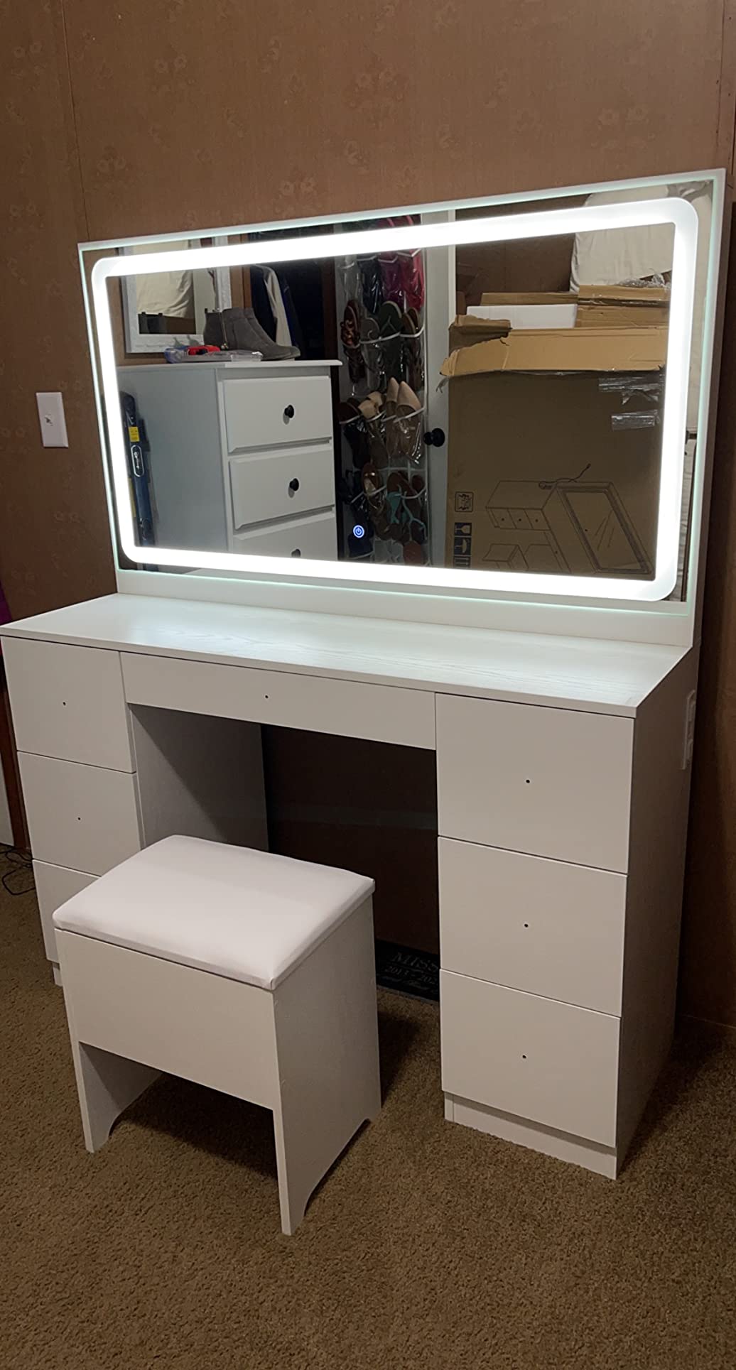 35/mo Finance IRONCK Vanity Desk Set with LED Lighted Mirror & Power