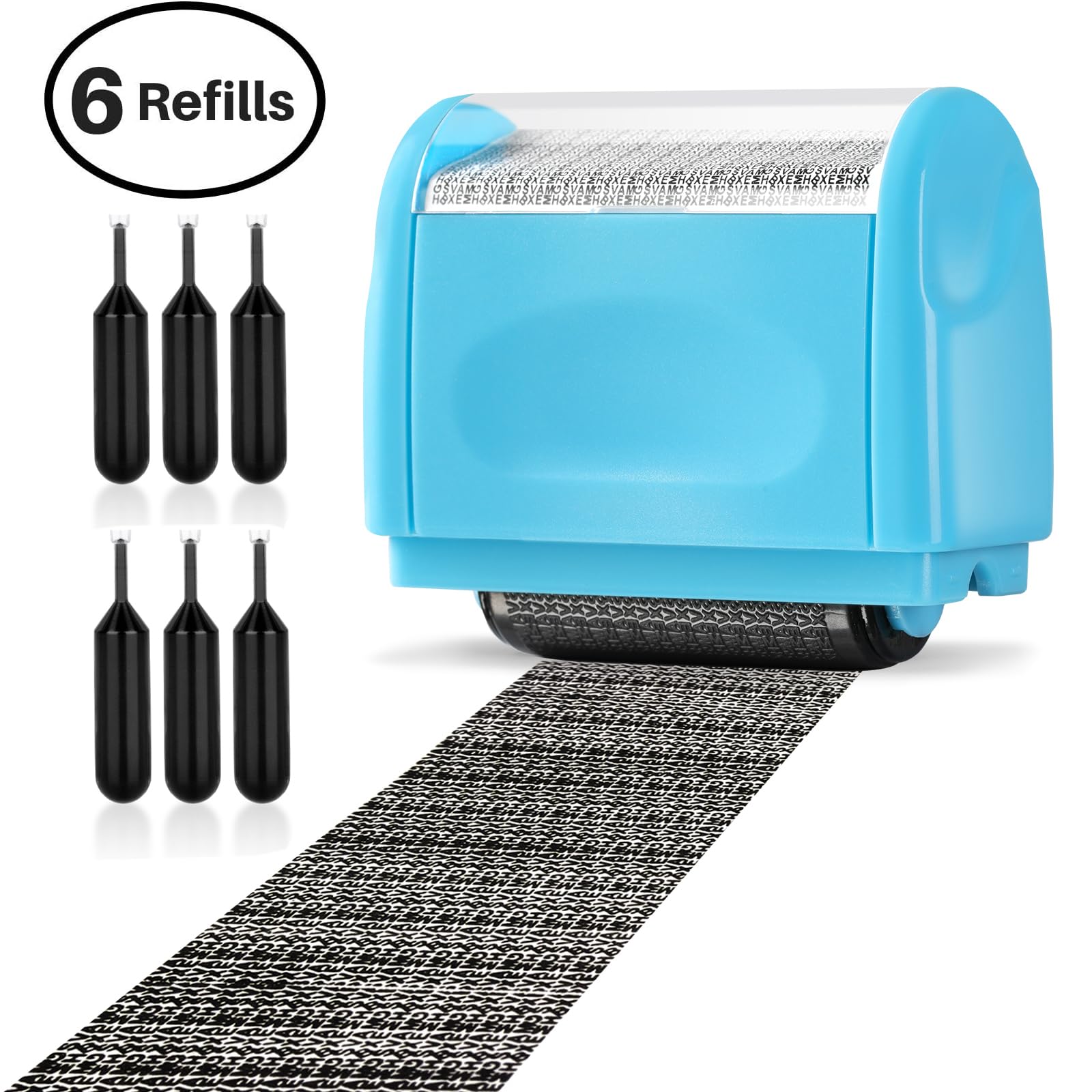 Address Blocker Stamp,Lindastas Wide Roller Stamp,Including 3-Pack Refills Confidential Roller Stamp, Data Defender Anti Theft and Privacy Safety (Blue Stamp + 6 Refills) (ASL-12)