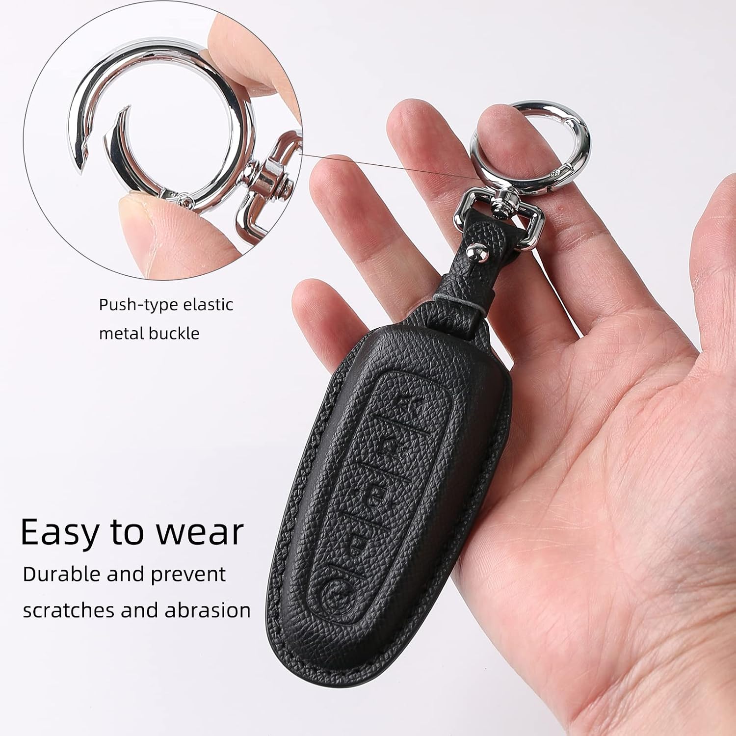 Leather Key Fob Cover Case,Key Shell Case Compatible for Ford C-Max Edge Escape Expedition Explorer Flex Focus Taurus Lincoln MKS MKT MKX (Black)
