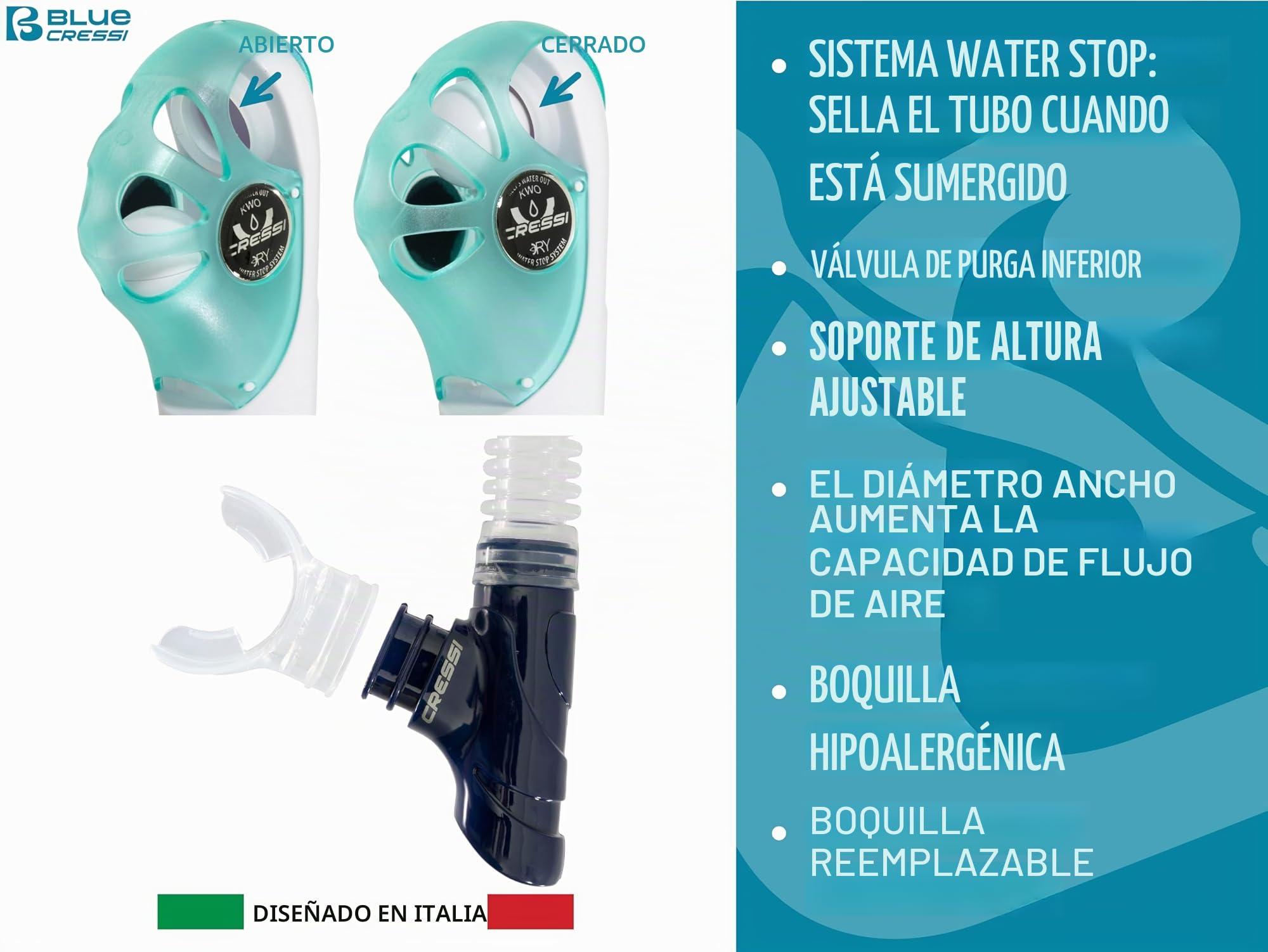 CRESSI Horizon - Mask Equiped with 4 Separate Tempered Glasses or Combo Set Mask + Snorkel Scilla Top Dry Sistem, Diving and Snorkeling with Uninterrupted Panoramic Vision