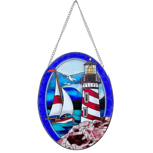 Pigeon Point Lighthouse Stained Glass Window Hanging, Suncatcher Home Decor