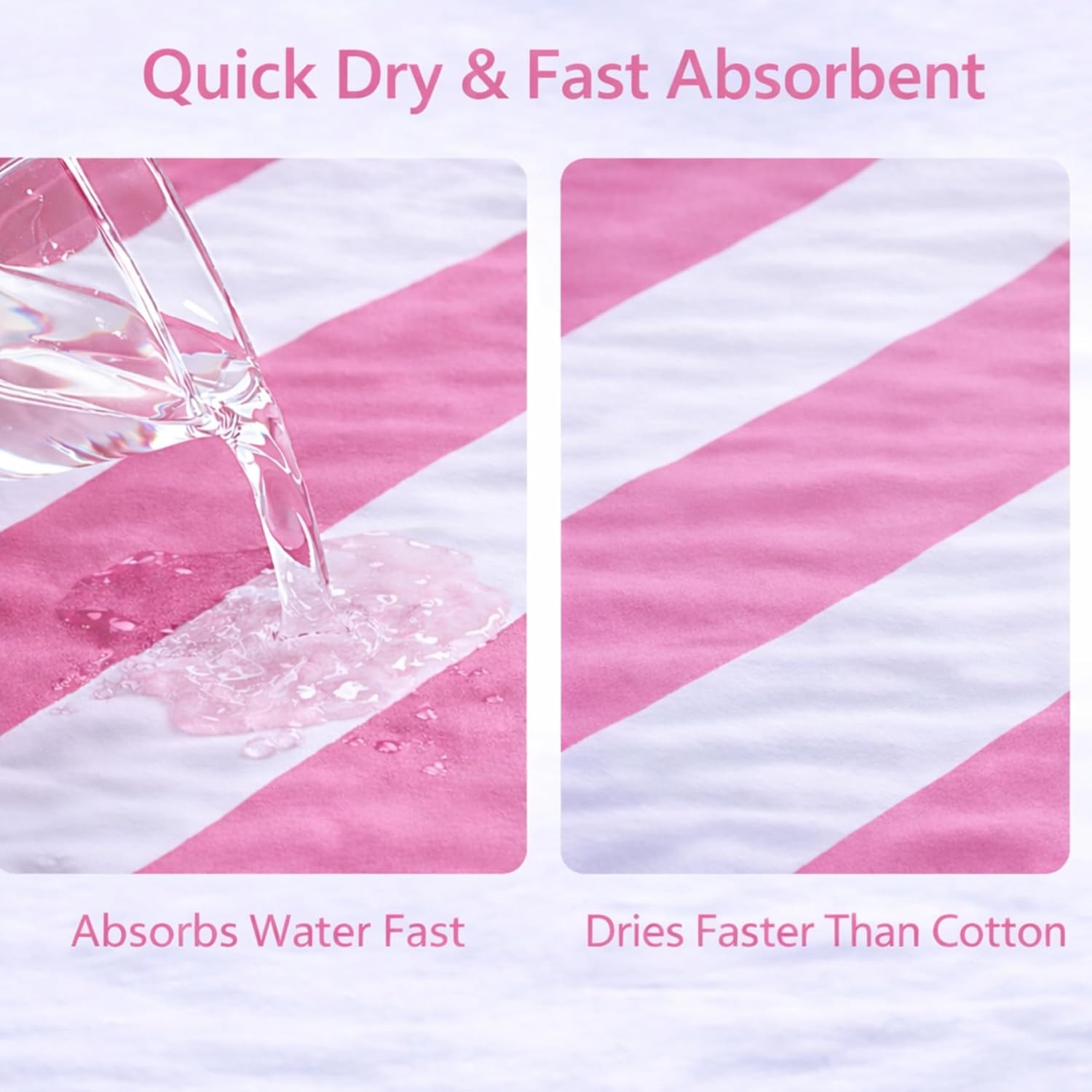 Microfiber Oversized Beach Towel 71x36in – Sand Free Quick Dry, Lightweight, Fast Absorbent Soft Striped Cabana Towel for Beach, Camping, Swimming, Yoga, Sports (Pink/White)
