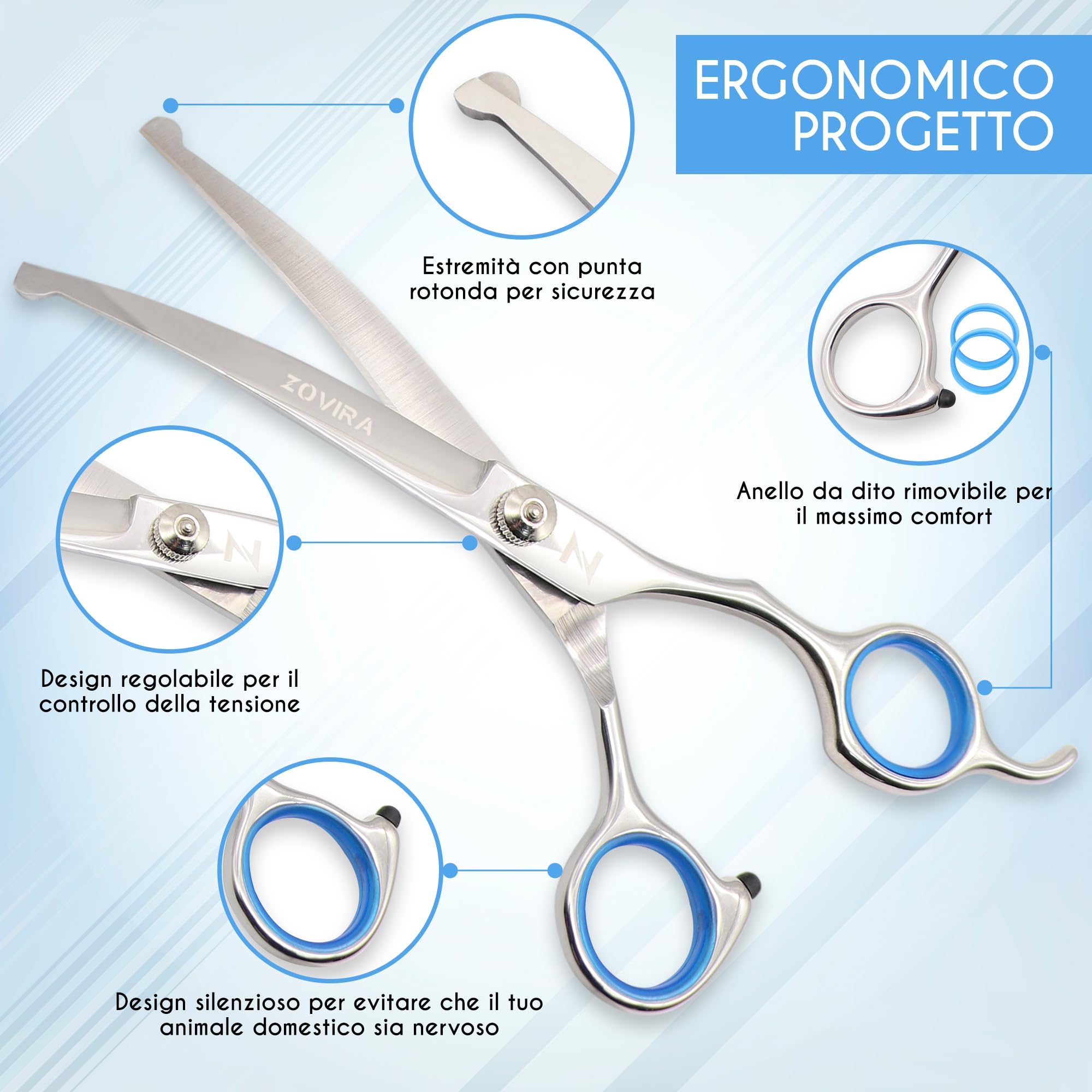 Zovira Forbici per toelettatura cani da 6,5'' forbici professionali per animali domestici, forbici curve per toelettatura cani per uso domestico (forbici singole) (Single, 6,5)