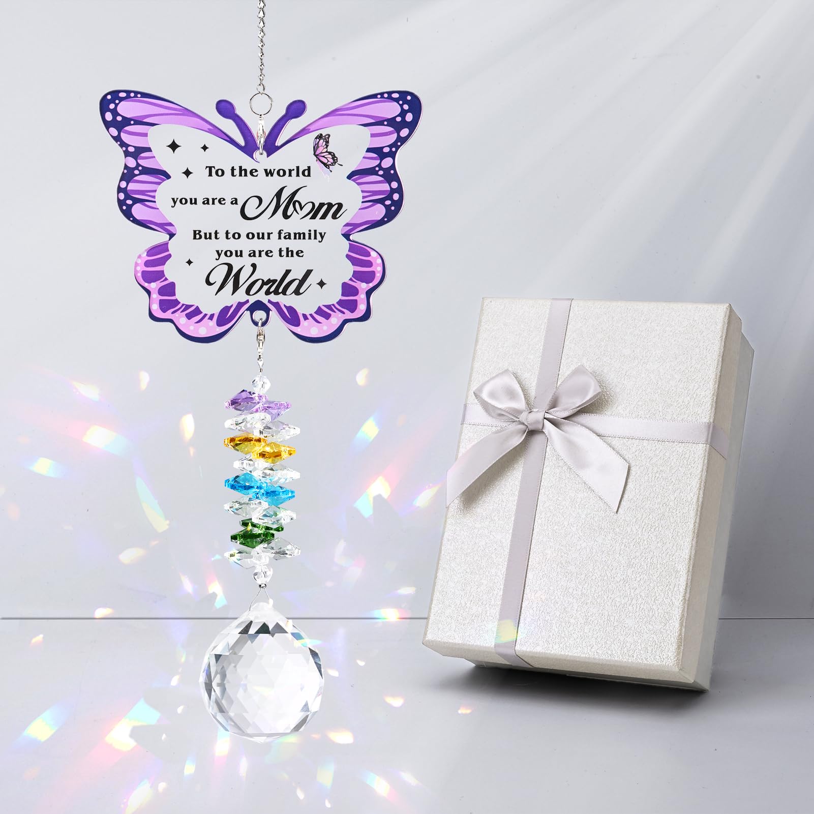 Butterfly Crystal Suncatcher Gifts for Mom Mothers Day Unique Birthday for Mom from Daughter Son Butterfly Crystal Suncatcher for Mothers Day Window Hanging