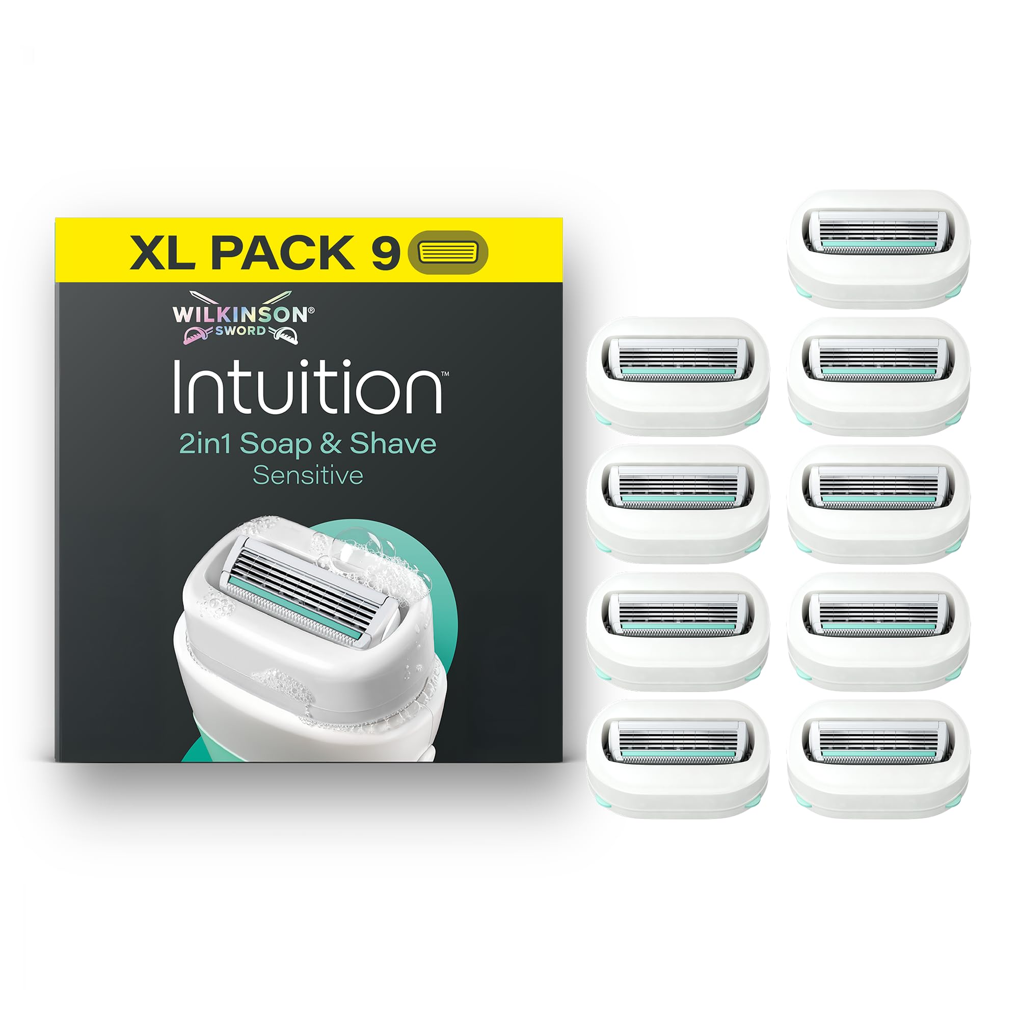 Wilkinson Sword Intuition 2in1 Soap & Shave Sensitive Skin Razors for Women, 9 Women's Razor Blade Refills
