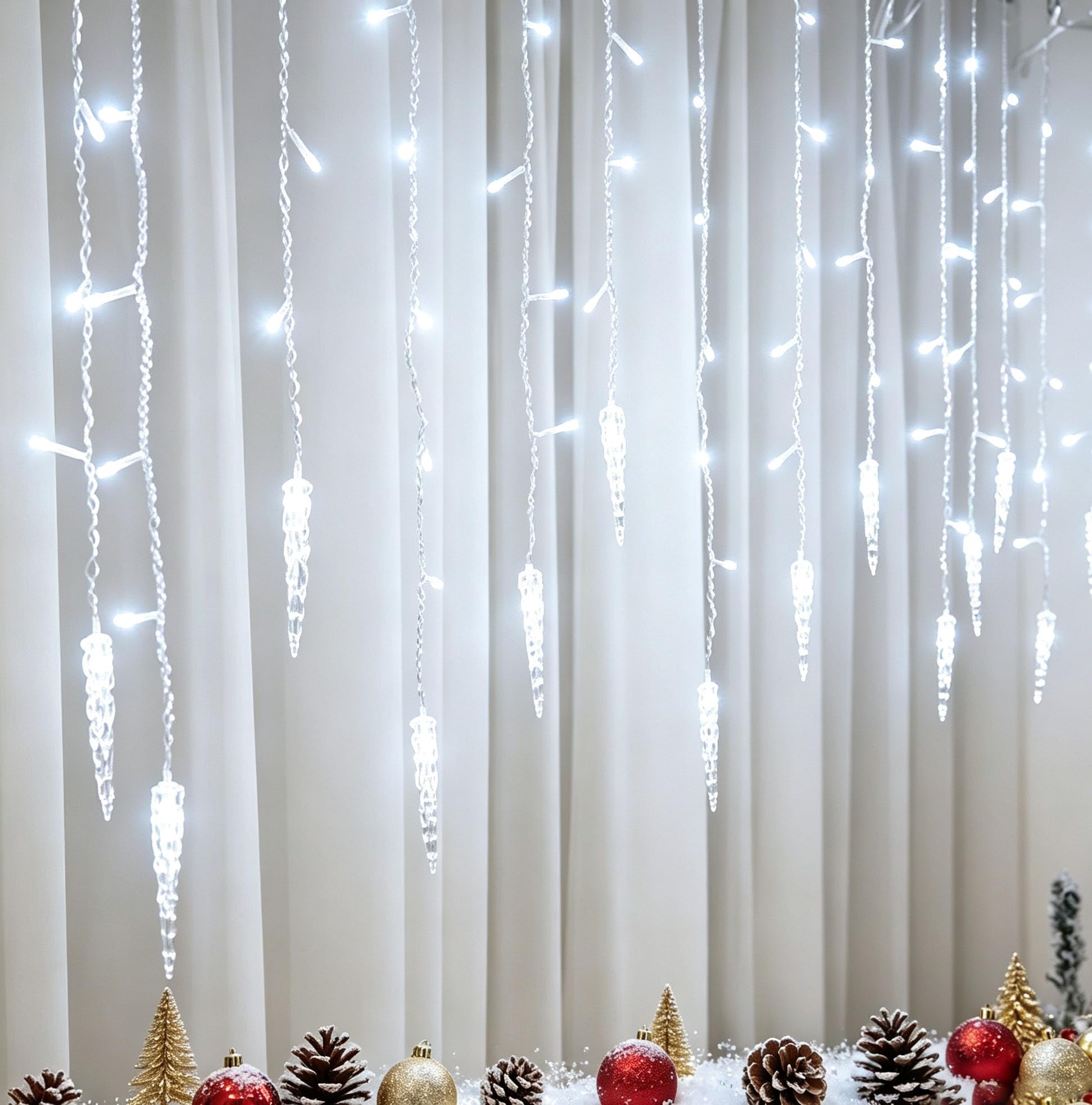 Uping Cortina Luces Guirnaldas Luces Exterior 400 LED Navidad Blanco Frío