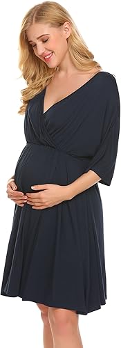 Vista 4 de Ekouaer Vestido de maternidad 3 en 1 para maternidad, trabajo de parto y lactancia, camisón de enfermería, ropa de dormir para lactancia, tallas S a