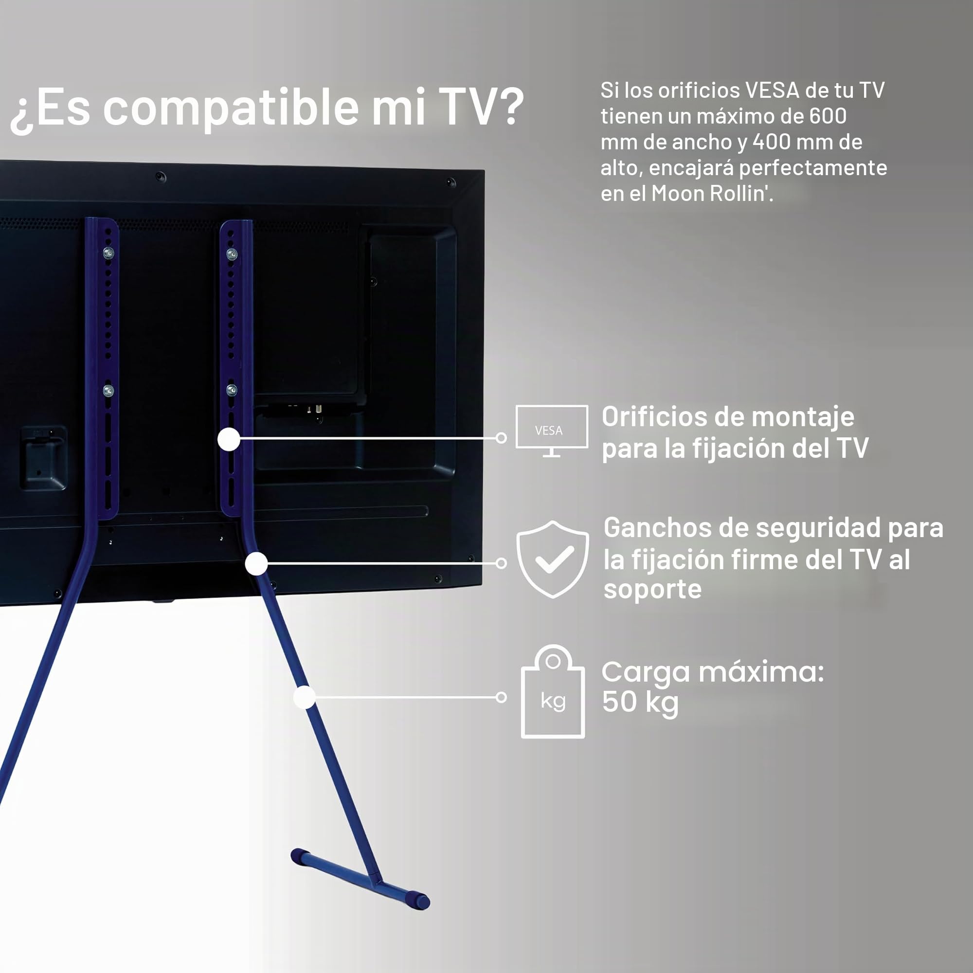 Pedestal Viva TV - Soporte para TV de 40 a 70 pulgadas, diseño moderno, patas resistentes de acero inoxidable, elegante base para TV con patas inclinadas y patas redondeadas (azul)