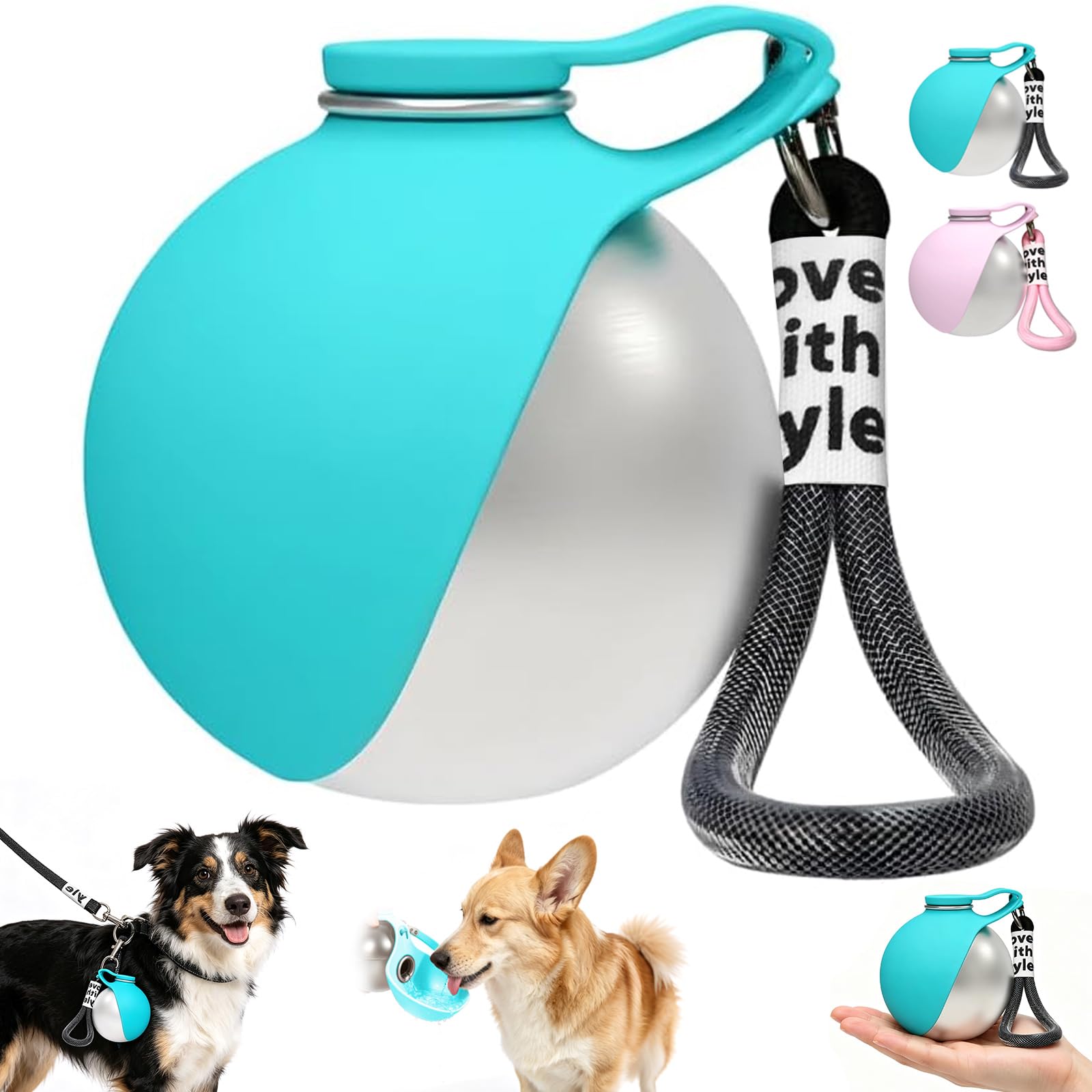 Borraccia portatile per cani, 285 ml, in acciaio inossidabile con ciotola pieghevole in silicone – Antigoccia, ideale per cani e gatti in inverno, in viaggio e in campeggio (Blu)