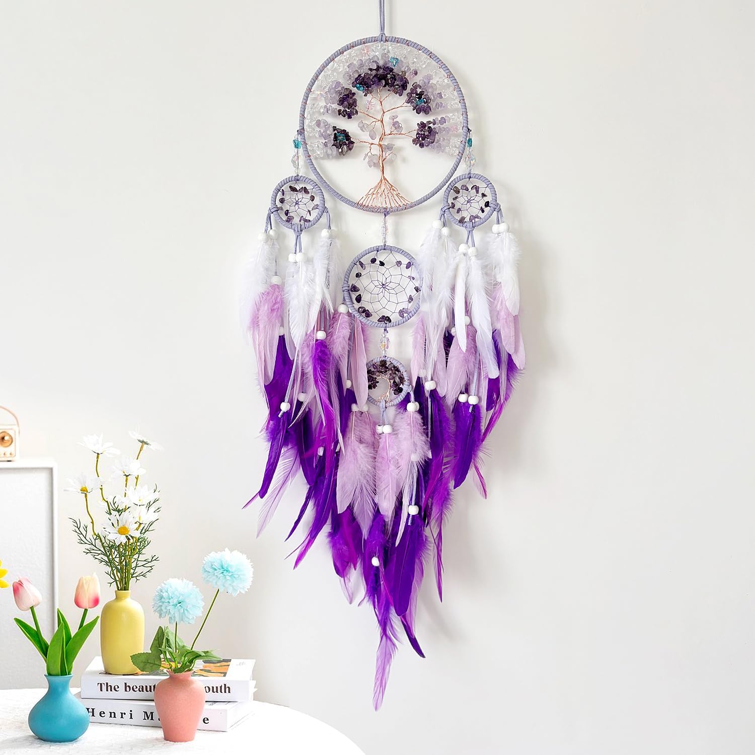Tree of Life Dream Catchers, Perfect Butterfly Crystal Handmade Art Dream Catchers for Home Wall Hanging Decoration, Kids Bedroom Decor, Adults Teens Girls Festival Blessing Gift (Purple)
