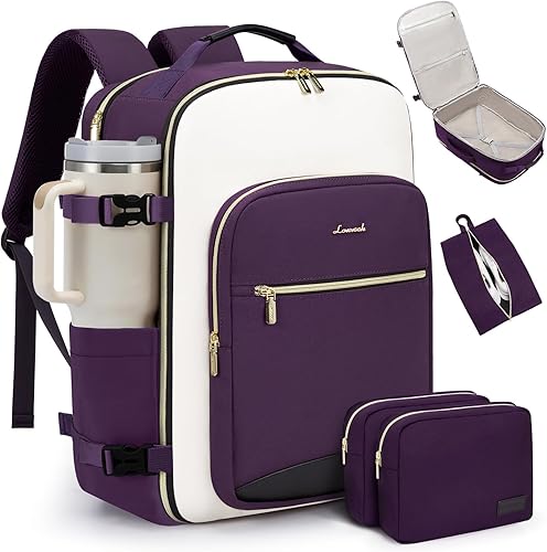 Miniatura 22 de LOVEVOOK Mochila de viaje de 40 L para mujeres y hombres, equipaje de mano aprobado por aerolíneas con 3 cubos de embalaje, bolsas de noche TSA