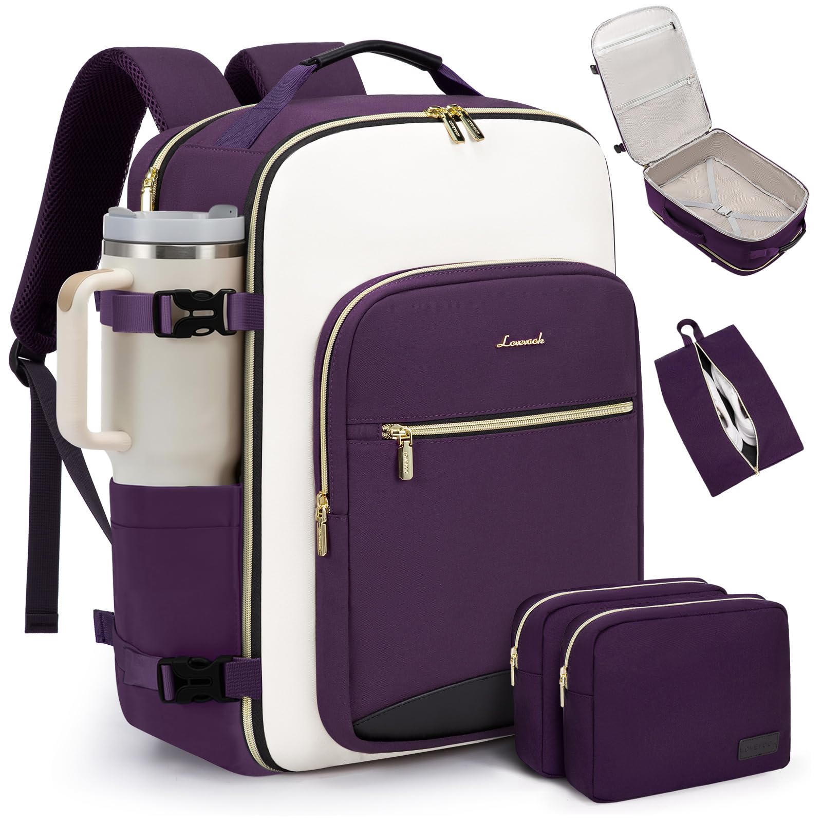 LOVEVOOK 40L Travel Backpack for Women &amp; Men, Airline Approved Carry On Luggage with 3 Packing Cubes, TSA Overnight Bags, Waterproof Personal Item Bag, Weekender Essentials Backpacks fits 17" Laptop