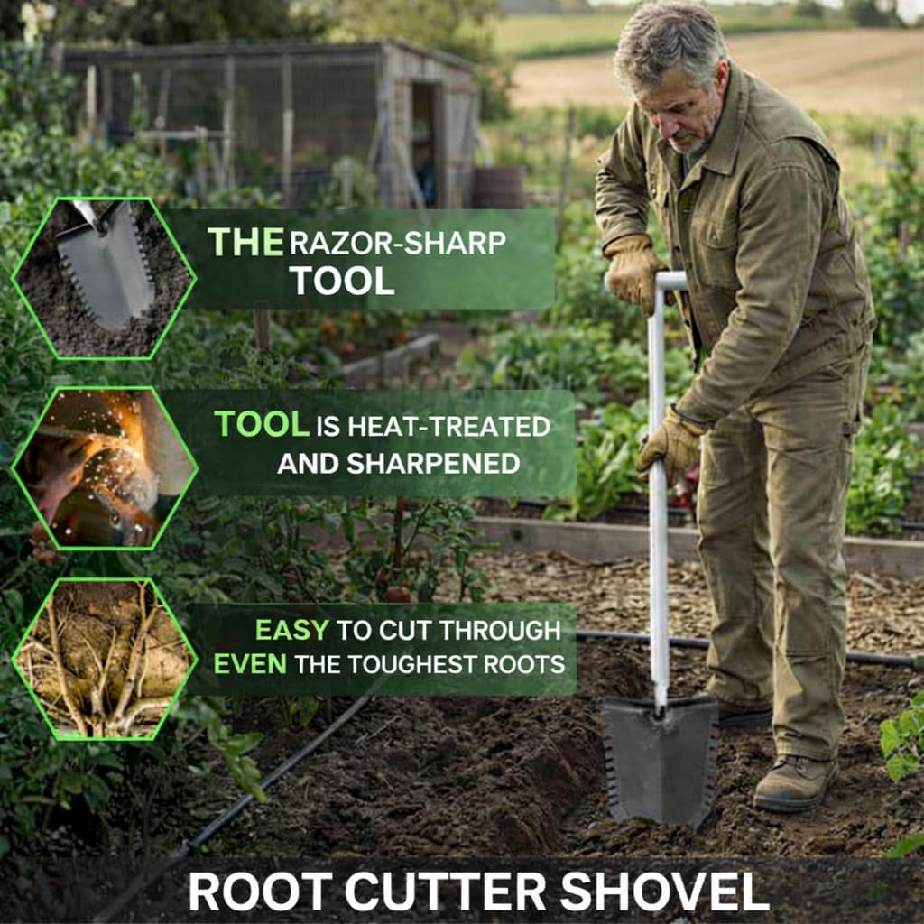 Kellyco Metal Detecting Shovel Digging Tool – Effortless Root Slayer Shovel with Double Serrated Blade, 36 Inch T-Handle for Treasure Hunting, Gardening & Digging