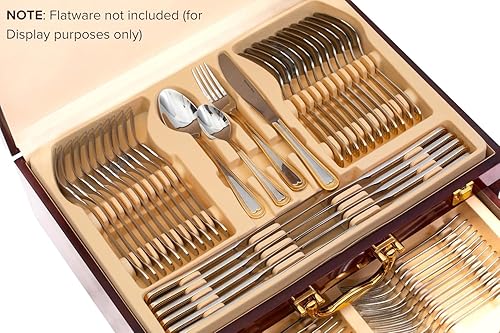 Miniatura 6 de Caja de madera vacía con cajón y bandejas para hasta 75 piezas de cubiertos o almacenamiento