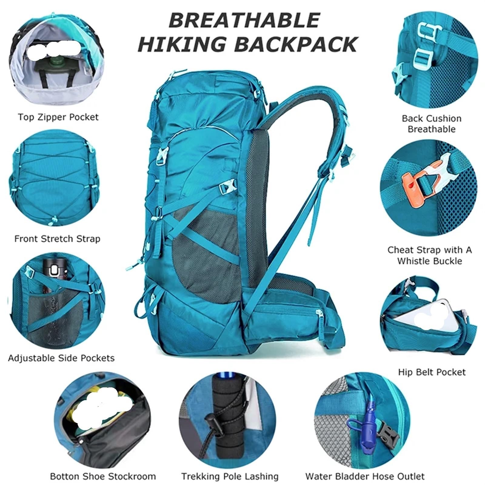 Wanderrucksack 50L Wanderrucksack mit Regenschutz, multifunktionale Bergsteigertasche, Outdoor-Rucksack for Reisen, Trekking, Camping(Black)