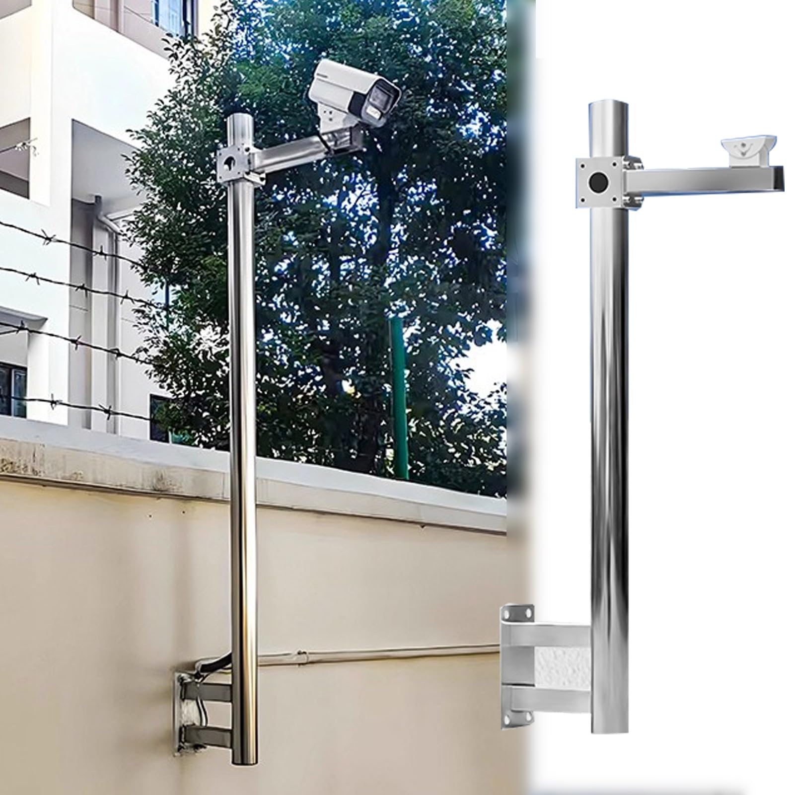 Aioneer Extra-Long Outdoor Surveillance Pole - 4/5/6.6 Ft Stainless Steel Security Camera Mount For Roof Inspection - Universal Monitoring Pole-Single -0.5 m(1.64 ft)