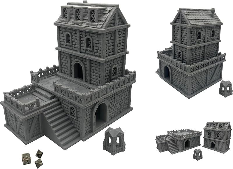 Paintable Tabletop Miniature Building Terrains Compatible with D&D and Alike RPG War Games - 18mm/28mm Scale Scenery with Medieval Gothic Architecture Style (28mm Scale)