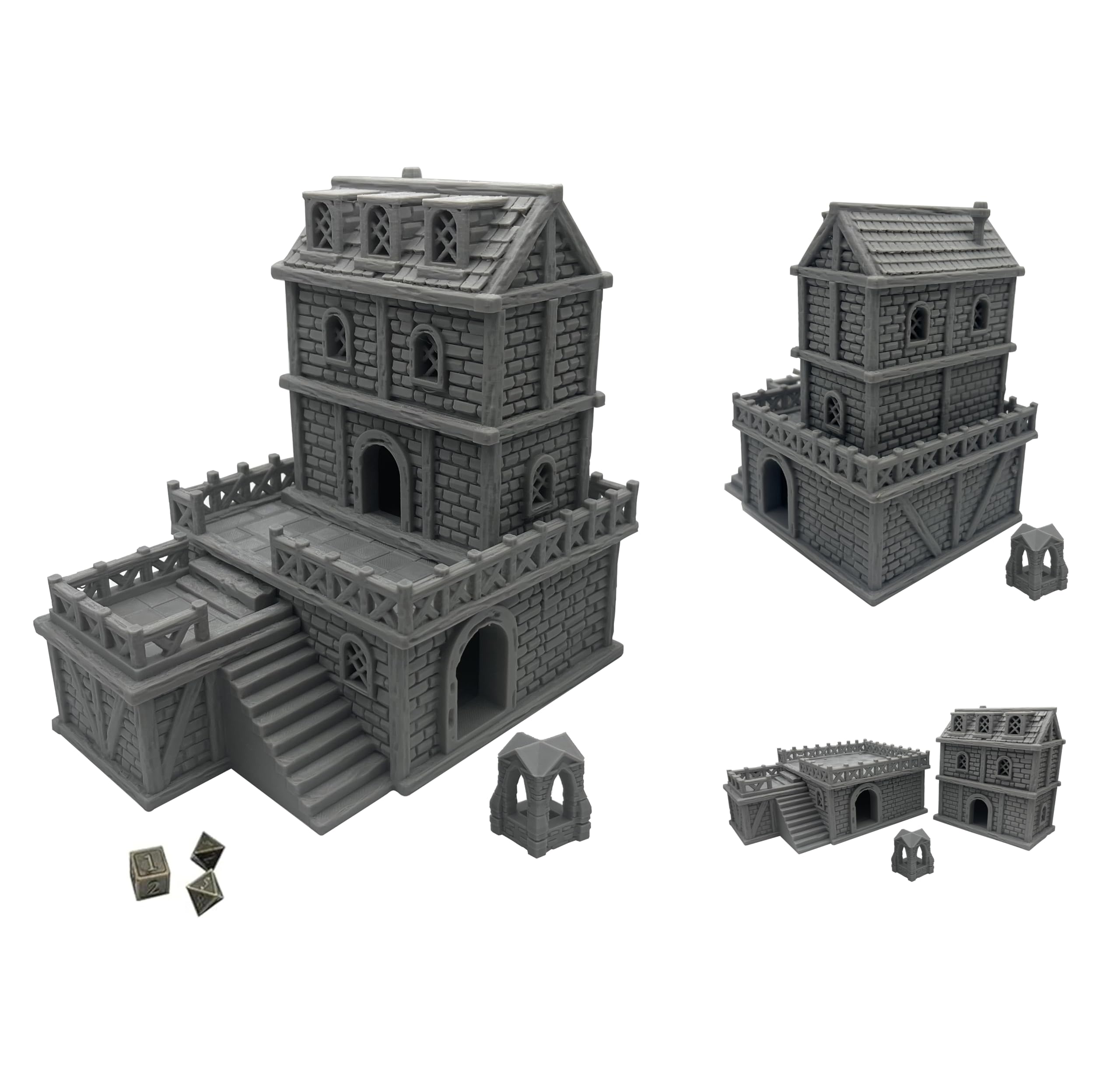 Middle Ages Medieval Architectural Terrain Set for 18mm/28mm Miniatures Wargame, 3D Printed and Paintable, Gift for Tabletop Hobby Enthusiasts (18mm Scale)