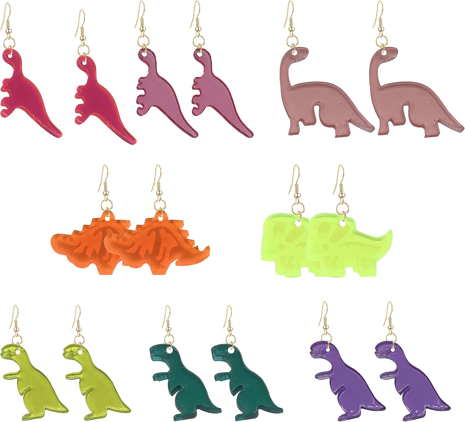 8 Pairs Cute Dinosaur Hoop Earrings Colorful Animal Acrylic Harajuku Earrings for Women Funny Jewelry Gift