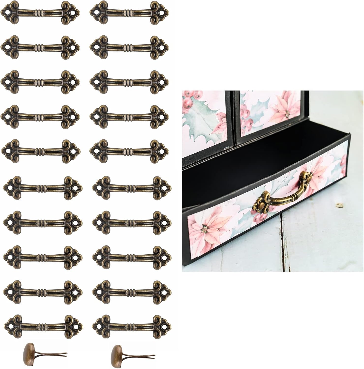 Briartw 20 PCS Antique Bronze Handles Pulls with Bipedal Nail Set Metal Craft Drawer Case Gift Box Pull Knob Scrapbooking Accessories Craft Tool Mini Box Lightweight Hardware