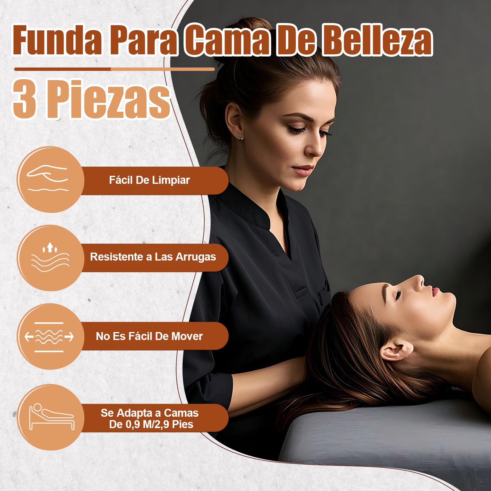 Set di lenzuola massaggio, set di 3 lenzuola morbide traspiranti, riutilizzabili, adatti per la maggior parte delle barelle massaggio bianche grigie