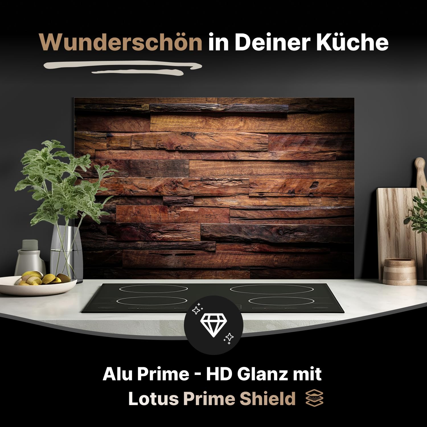 Spritzschutz Küchenrückwand Alu Glänzend 90 x 50 x 0,3 cm Dunkle Holztextur, Küchenwand Wandschutz, Herd Spritzschutz, Rückwand Küche, Pfannenspritzschutz - RUECKWAND24