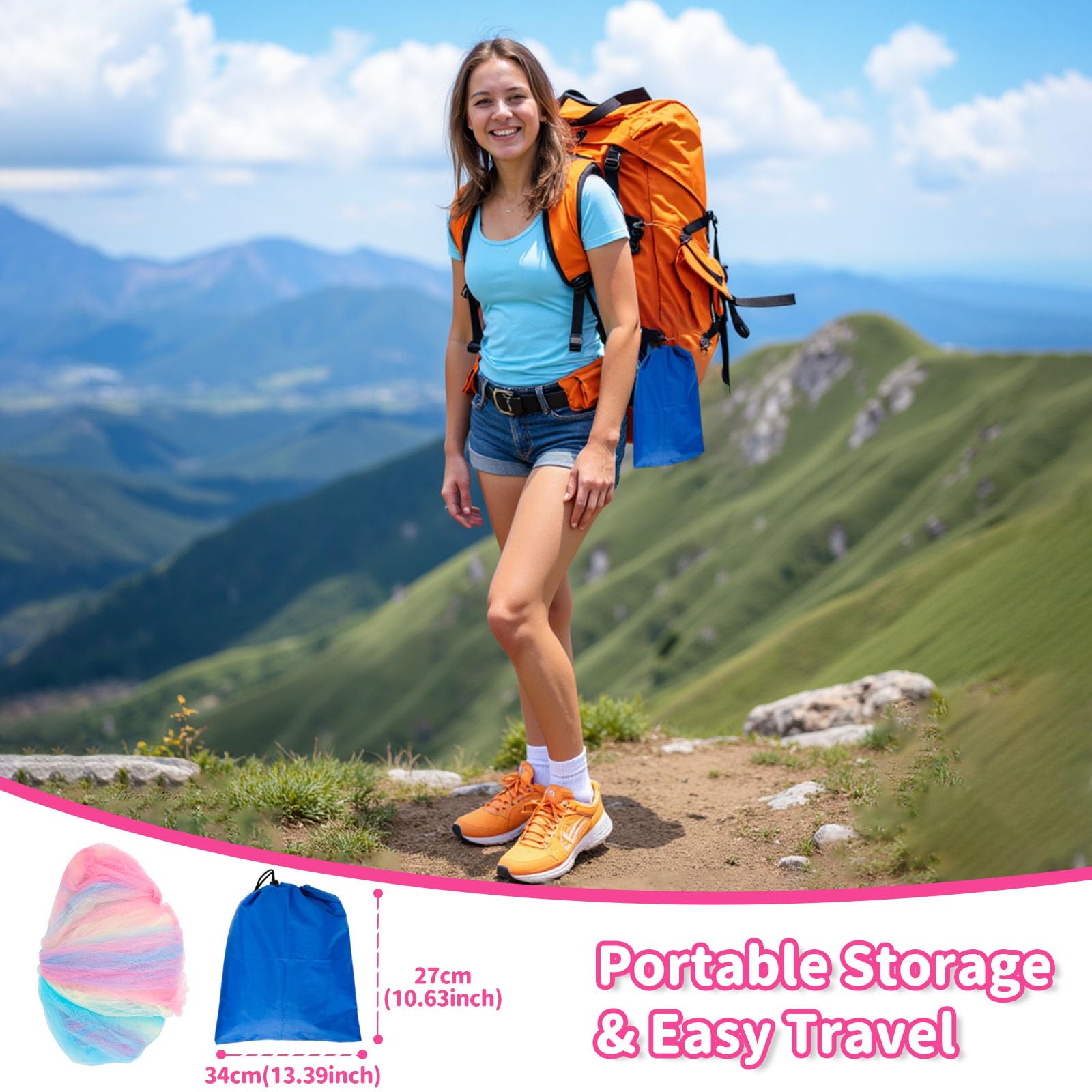 Rainbow Princess Bed Canopy for Girls, Mosquito Net Bed Canopy for Twin/Full/Queen Size Bed, Hanging Bed Net, Bedroom Decor with Hanging Kit, Easy Install Travel Canopy with Storage Bag