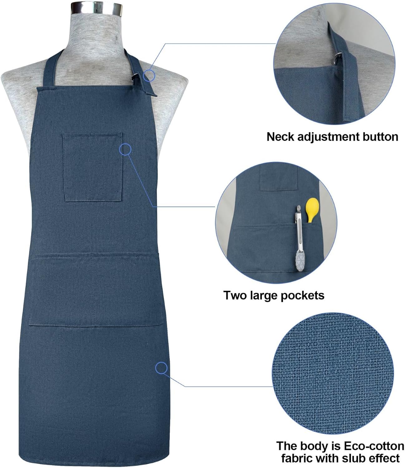 Oven Mitts and Pot Holders with Cooking Apron Set of 5, Heat Resistant Kitchen Gloves and Silicone Non-Slip Potholders, Adjustable Neck Buckle Chef Apron, Cotton Nice Design for Cooking (Navy… - Image 6