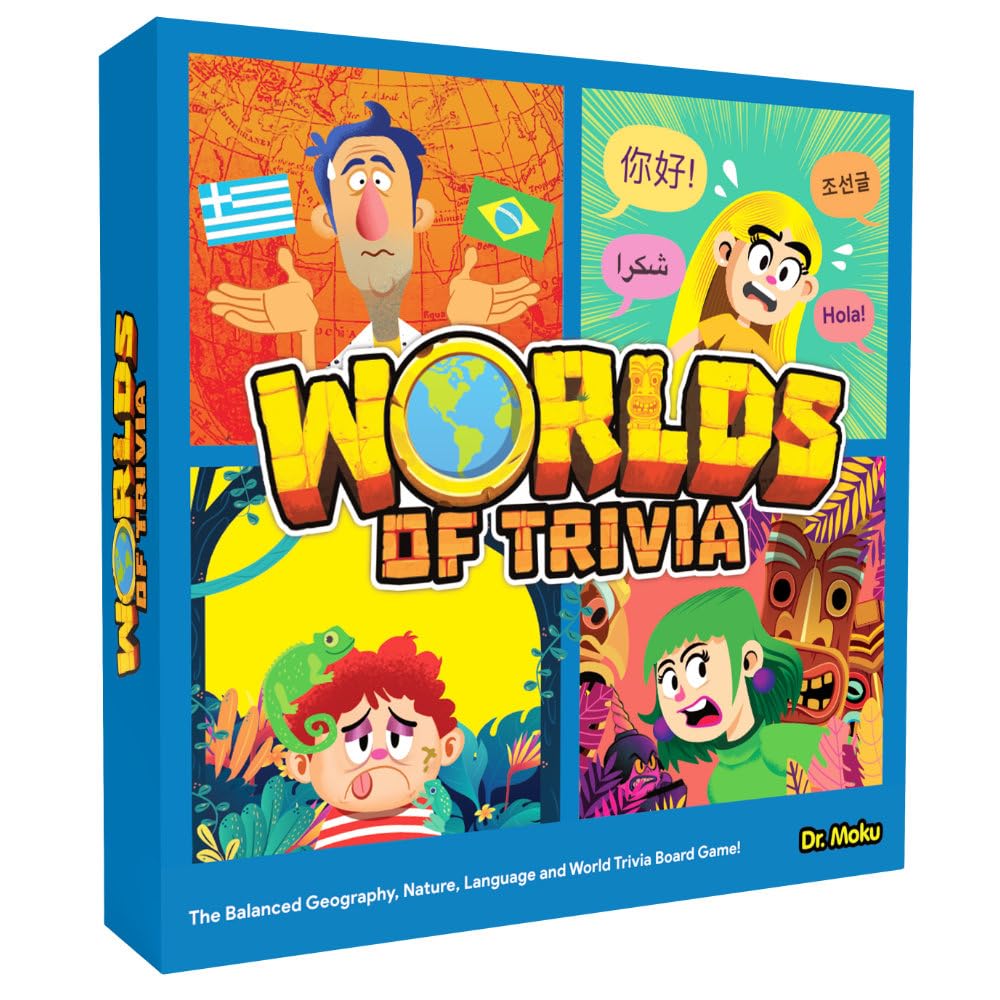 Worlds of Trivia Family Board Game - Educational Quiz with Balanced Questions - 2 to 4 Adult, Kid & Teen Players - Fun Facts & General Knowledge Brain Games