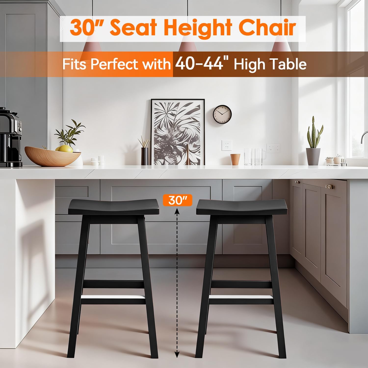 PayLessHere Bar Stools Set of 2, Saddle Stools 30 Inch Heigh, Bar Chairs Seat with Footrests and Industrial, Kitchen Counter Stools for Restaurant, Bistro Bar and Home Dining