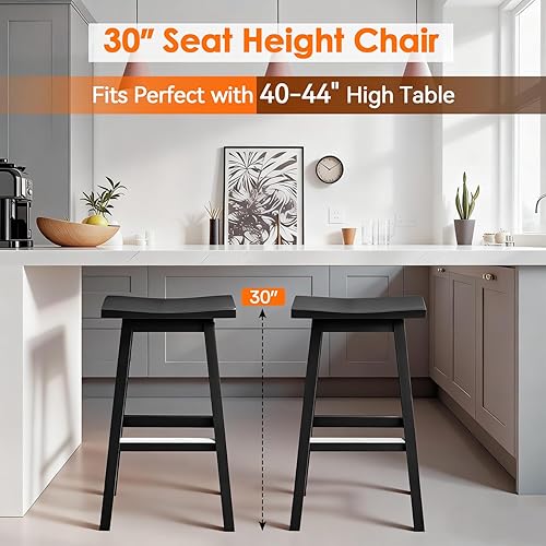Miniatura 4 de PayLessHere Bar Stools Set of 2, Saddle Stools 30 Inch Heigh, Bar Chairs Seat with Footrests and Industrial, Kitchen Counter Stools for Restaurant,