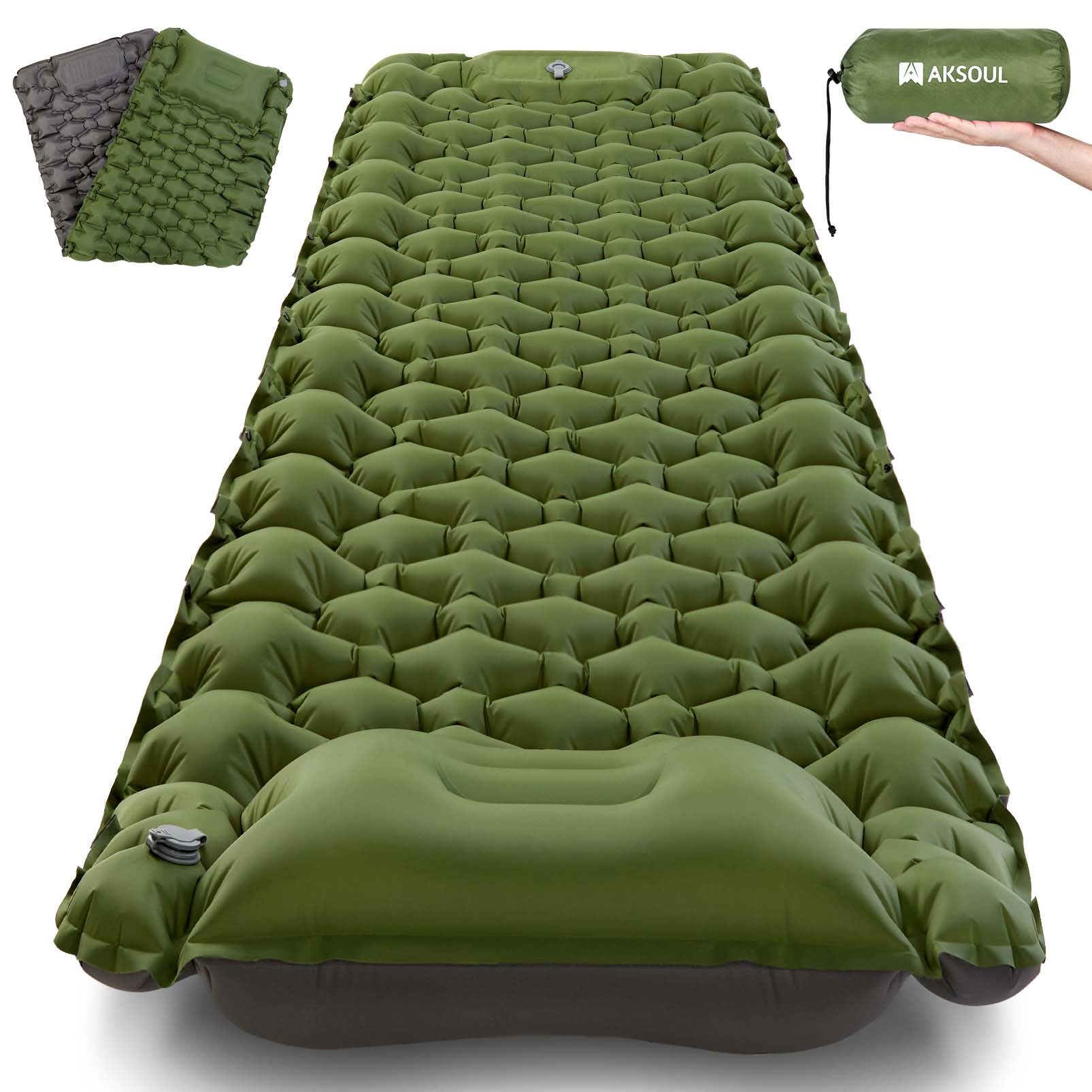 AKSOUL Sleeping Pad Camping Mat: Self Inflating Ultralight & Compact Air Mattress, Connectable Lightweight Inflatable Pad with Built-in Foot Pump for