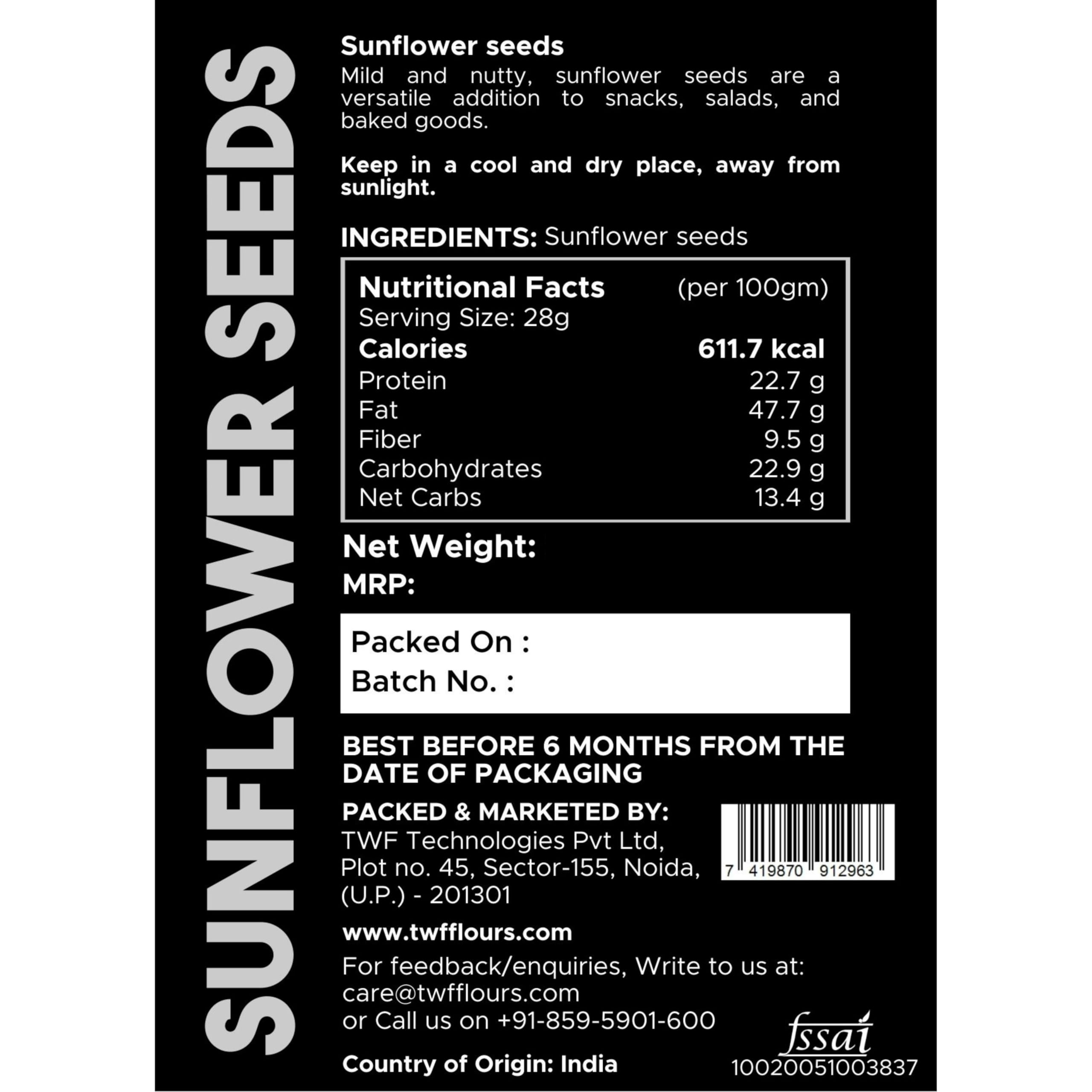 TWF Virgin Sunflower Seeds | 500g | AAA Grade Seeds for Eating | Rich in Dietary Fibre & Protein | Snack for Weight Management & Immunity | Diet Food | Non GMO | Resealable Pack | Unroasted | Unsalted | Highest Natural Potency 4