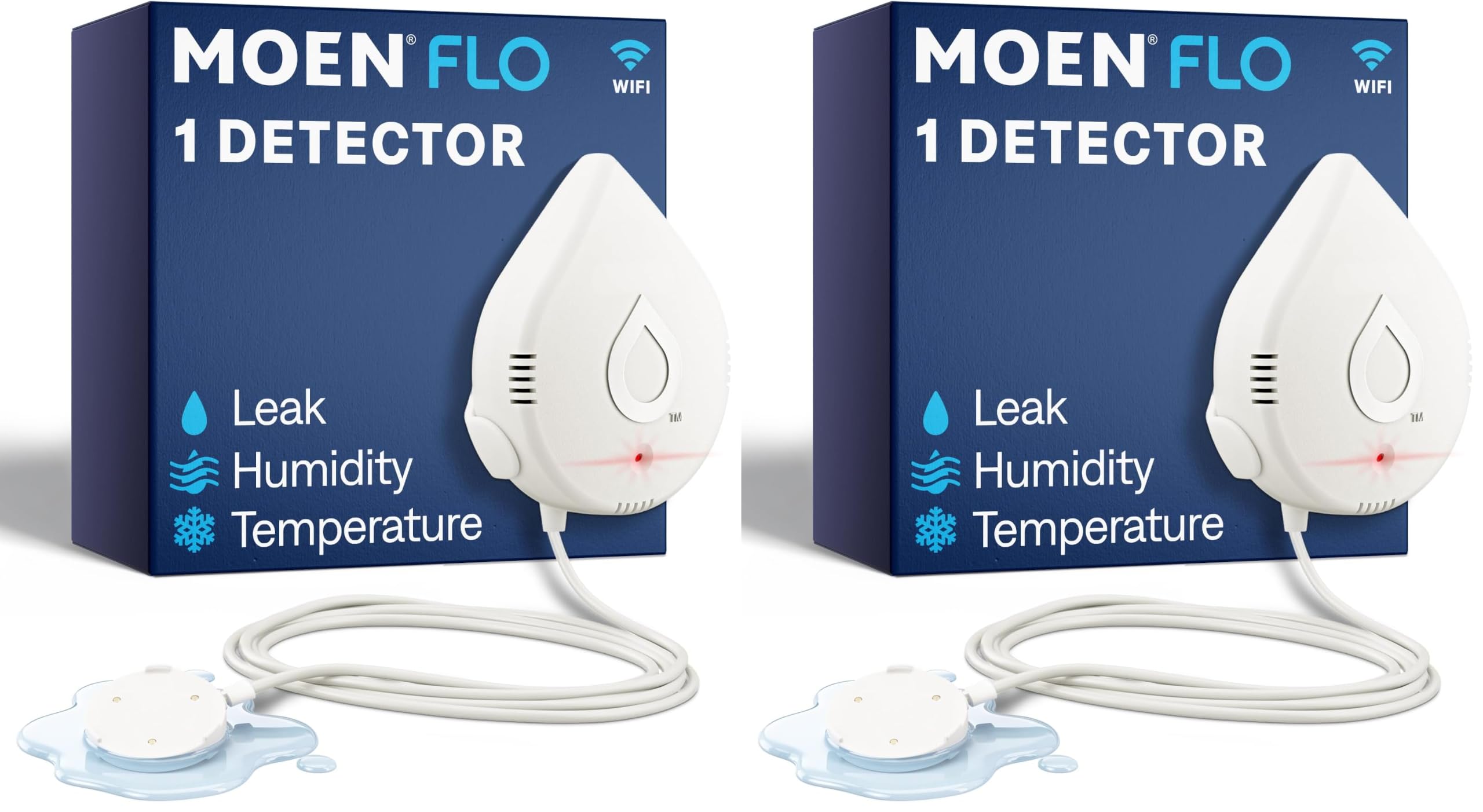 Moen Flo Smart Water Leak Detector, Drip or Flood Sensor Alarm for Home, 2-Pack, White, 920-004