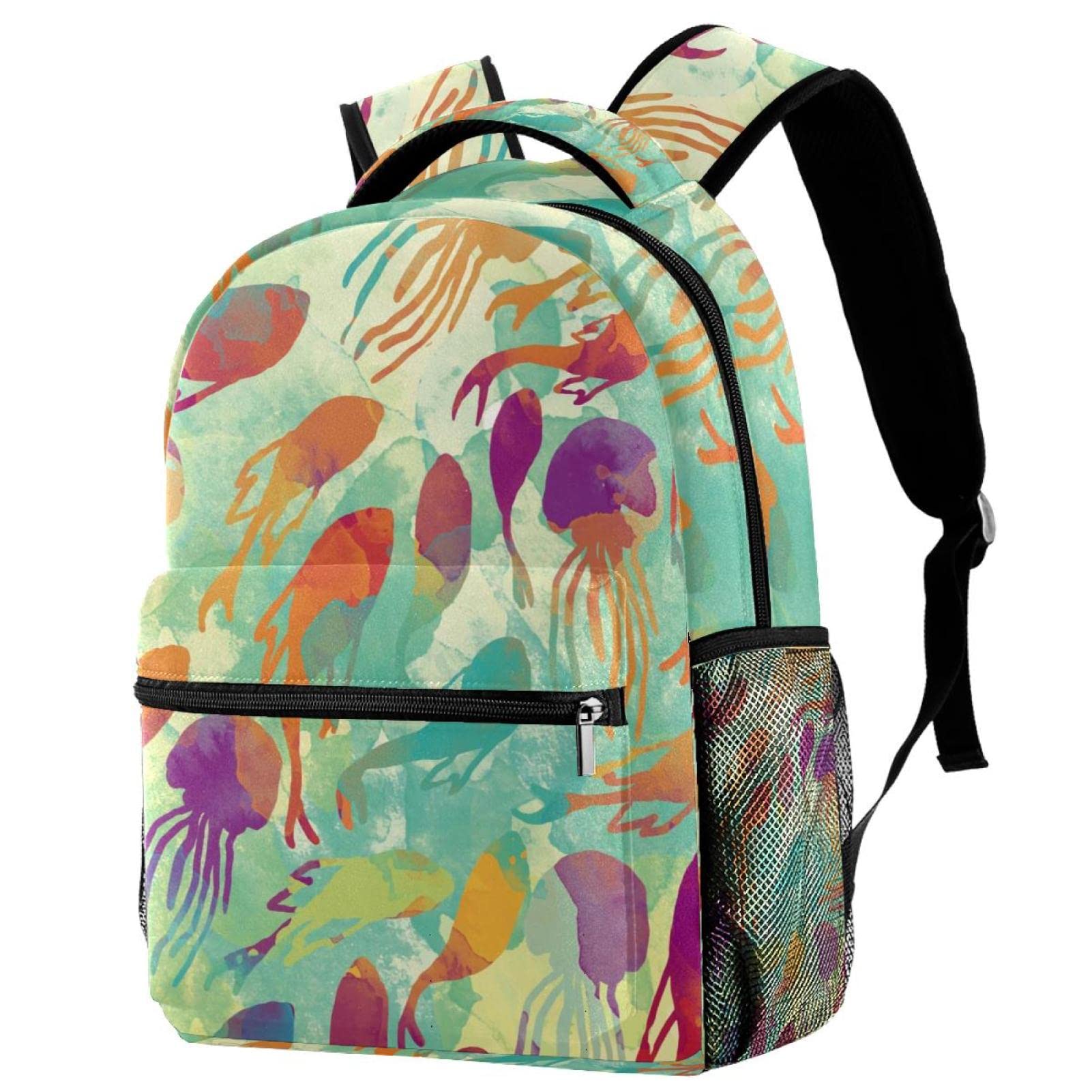 Sac à dos de voyage rouge et orange avec support de bouteille pour campus et loisirs