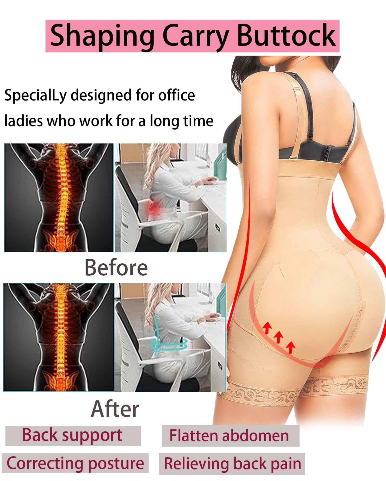 Faja Moldeadora para Mujer, Control de Abdomen, Talla Grande, Moldeadora posparto, Levanta glúteos con Cremallera en la Entrepierna (Beige, Talla Extra pequeña)