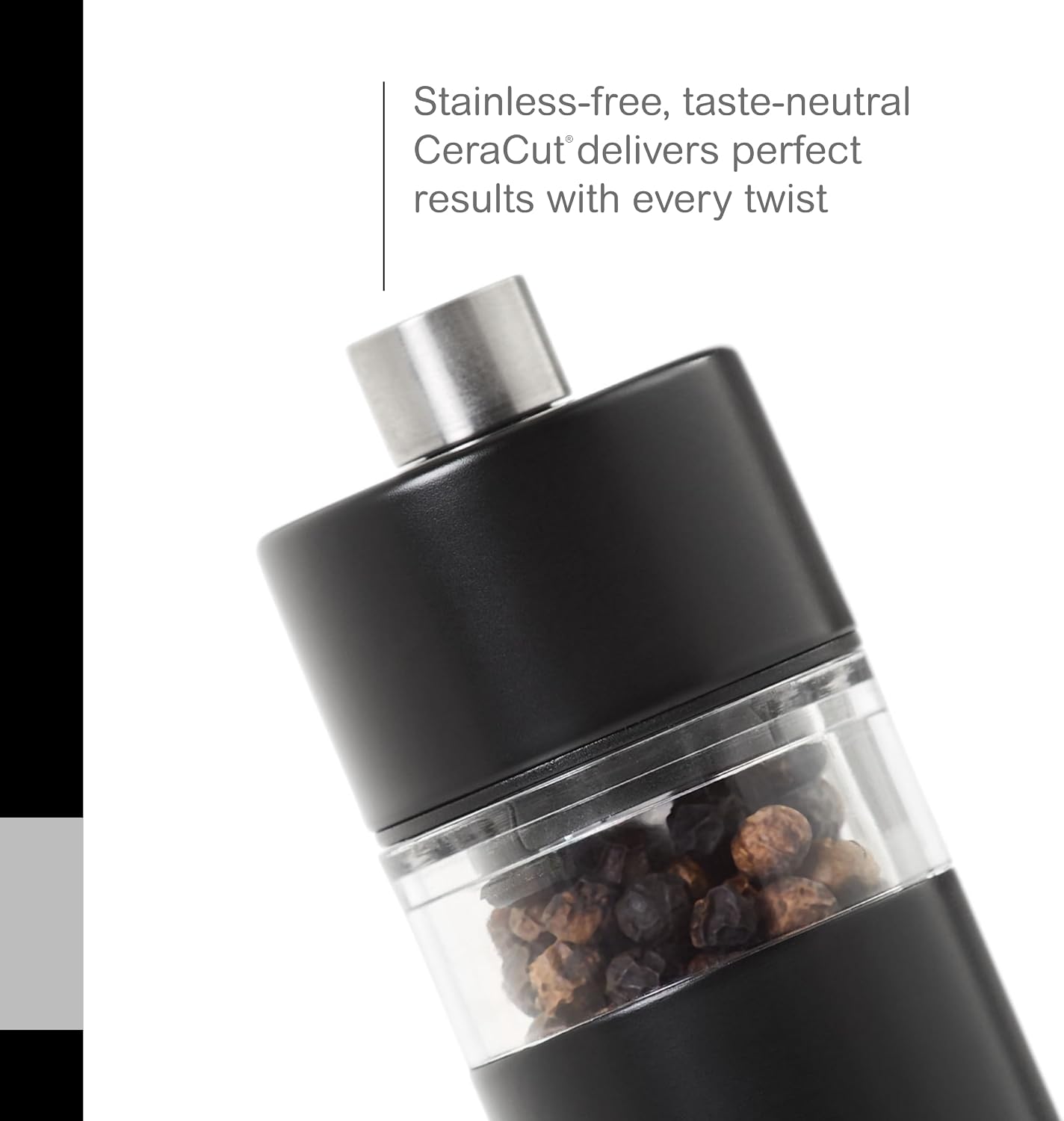 AdHoc Mini Salt & Pepper Mill - 2-in-1 Refillable Salt & Pepper Grinder Set - Features Adjustable Mechanism & Ceracut Ceramic Grinder (Black)