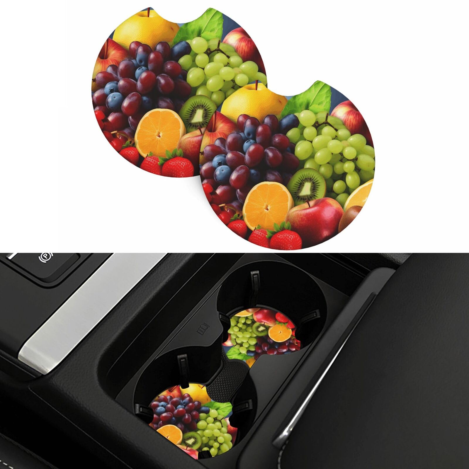 Fruits Car Coasters 2 Pcs, Universal Non-Slip Rubber Car Cup Holder for Cup Holders, 2.75 Inch Neoprene Cup Pad Mat Coaster Car Interior Accessories for Women Men