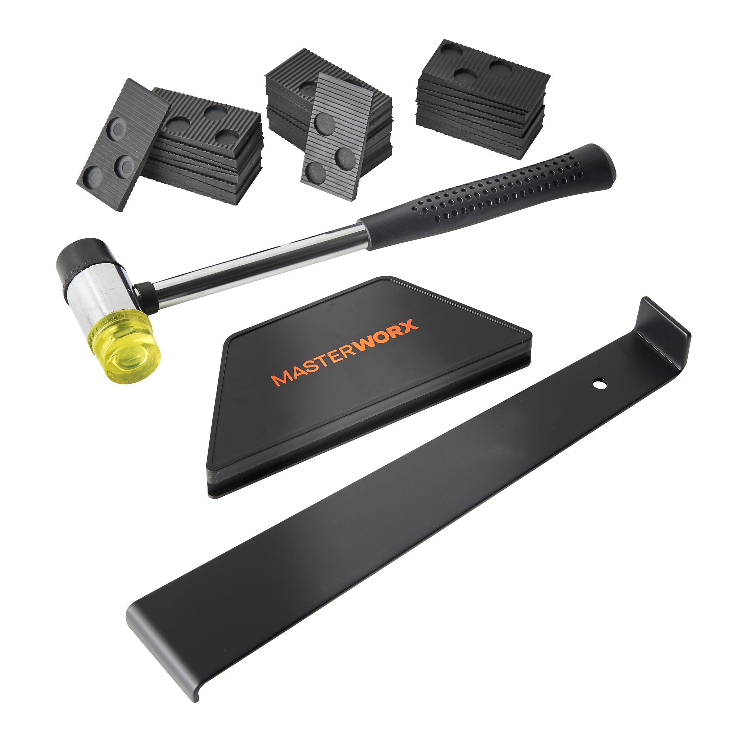 MasterWorx Laminate Flooring Installation Kit | Professional Floor Fitting Tool Set with Mallet, Pull Bar, Tapping Block & 30 Spacers | Laminate Floor Fitting Kit for Laminate & Wooden Flooring
