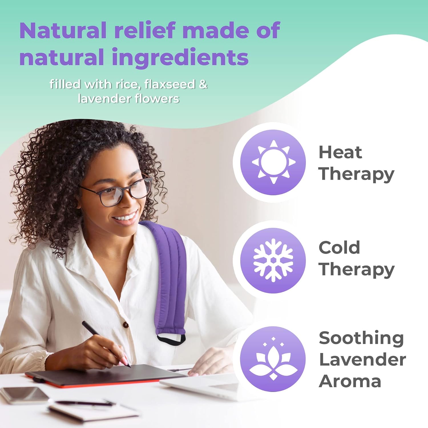 Microwavable Heating Pad for Lower Back, Neck, and Shoulder Pain Relief - Moist Microwave Heating Pad for Muscles and Joints - Microwave Hot Pack Heat Pad for Cramps -1 Heat Pack Purple-Lavender Scent