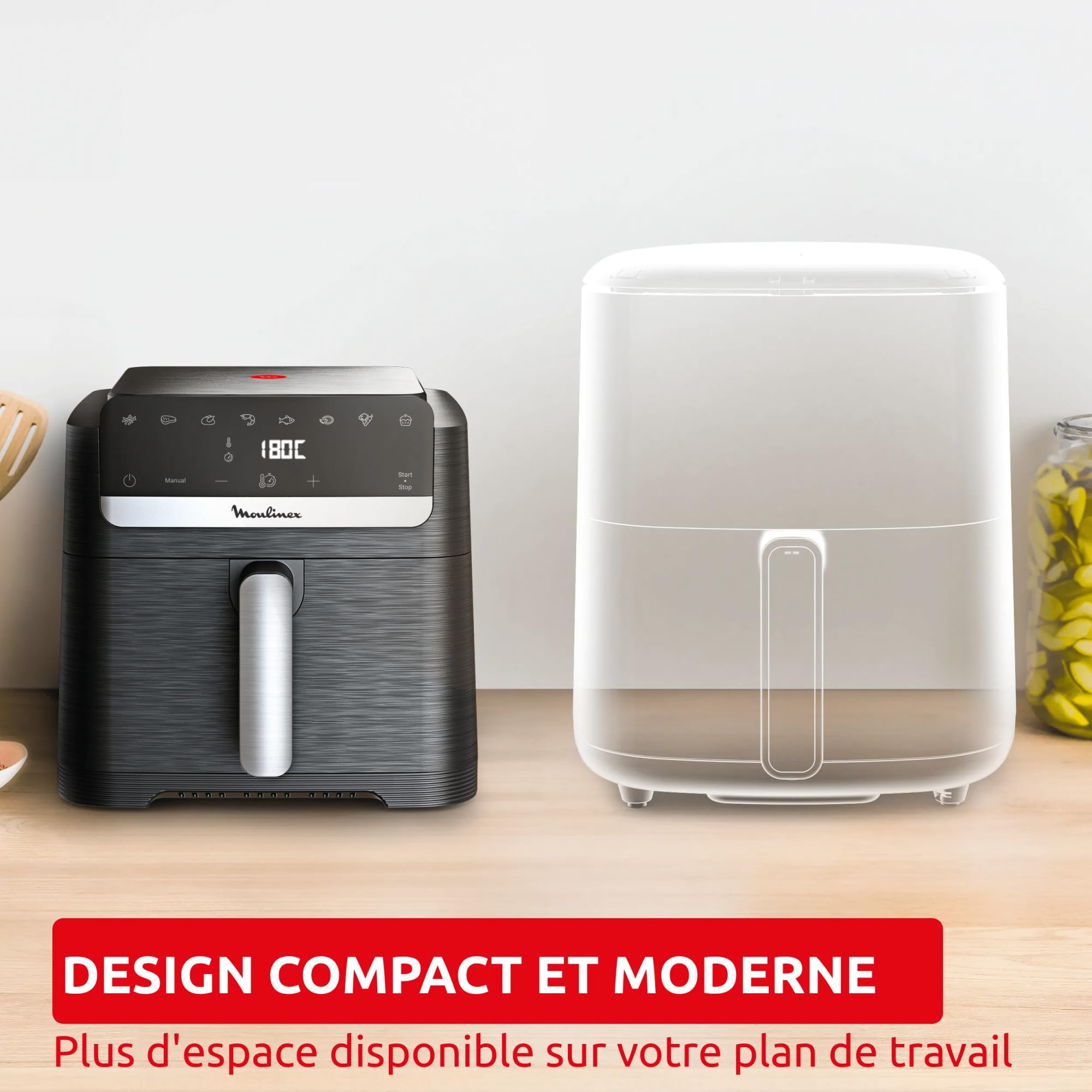 Moulinex Easy Fry Compact, Air fryer, Design compact, capacité XL 7,5 L, Écran tactile intuitif, EZ8618F0