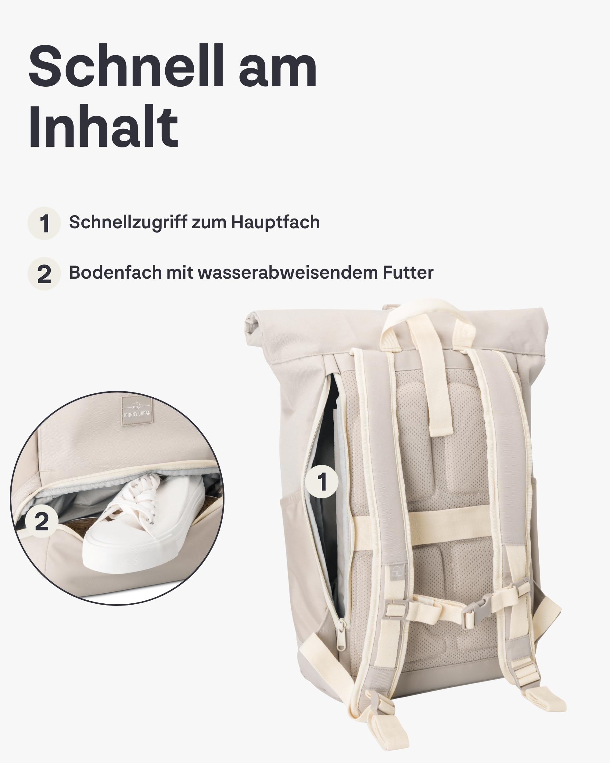 Johnny Urban Allen Medium Rolltop Rucksack 15L Wasserabweisend Beige Damen Herren