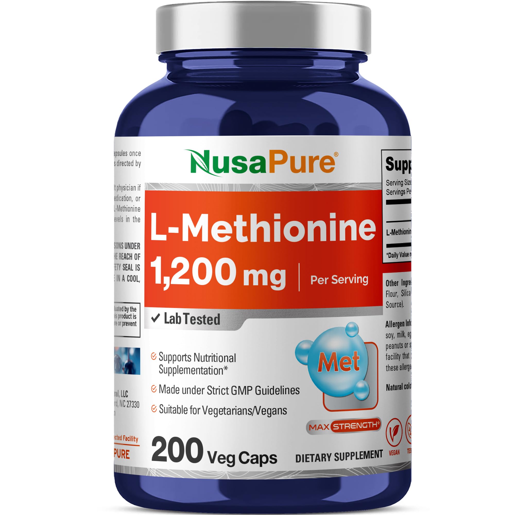 NusaPure L Methionine 1200mg 200 Capsules