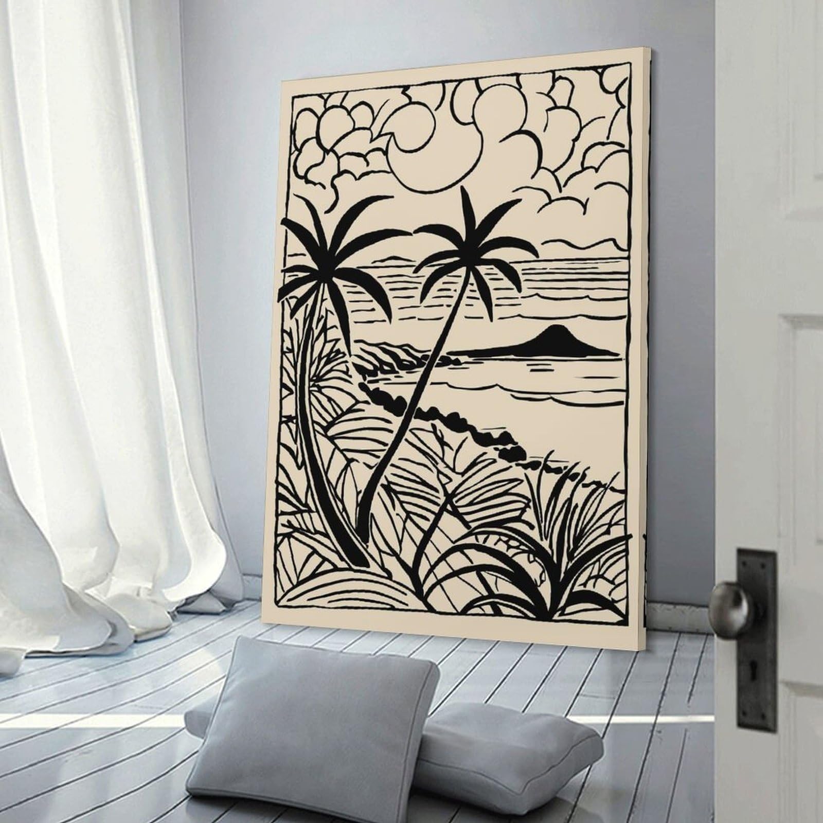 Junmoney Tropical Island Scene with Palm Trees Canvas Wall Picture, 20x30inch(50x75cm), for Picture Wall Styling in Lounge Or Bedroom, An Easy Match for Collected Prints