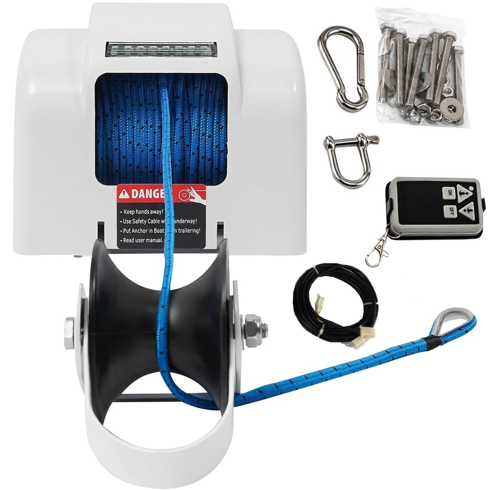 Verricello elettrico per barche da 20,4 kg con telecomando, kit salpa ancora salpa ancora, forza di trazione 317,5 kg, per barche da pesca e pontoni