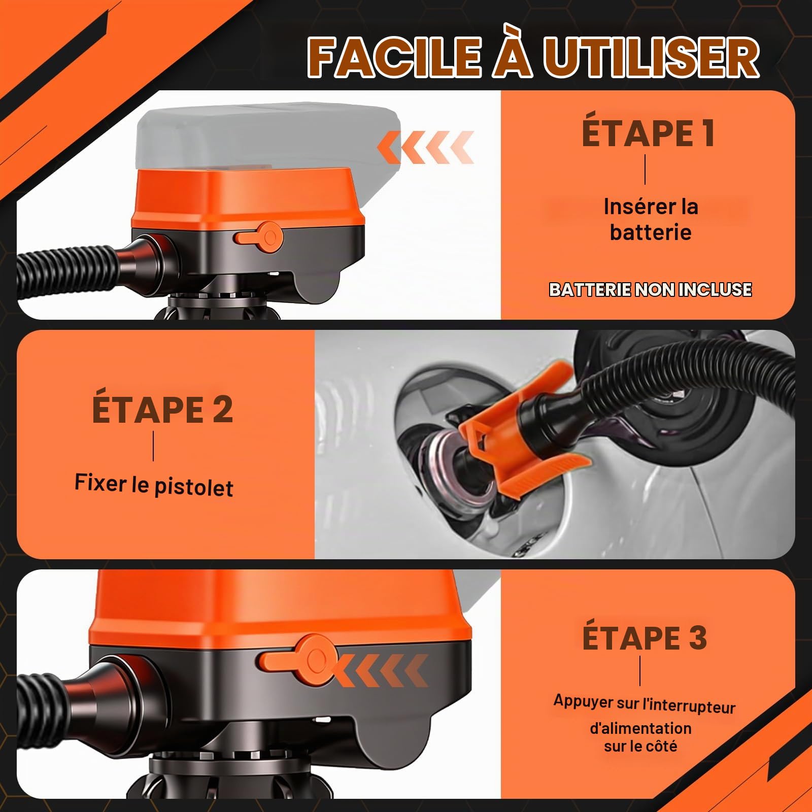 Pompe carburant arrêt automatique pour Dewalt 20 V Milwaukee 18 V batterie | Pompe de transfert portable pour essence, diesel, kérosène (12 L/min) avec tuyau, adaptateurs