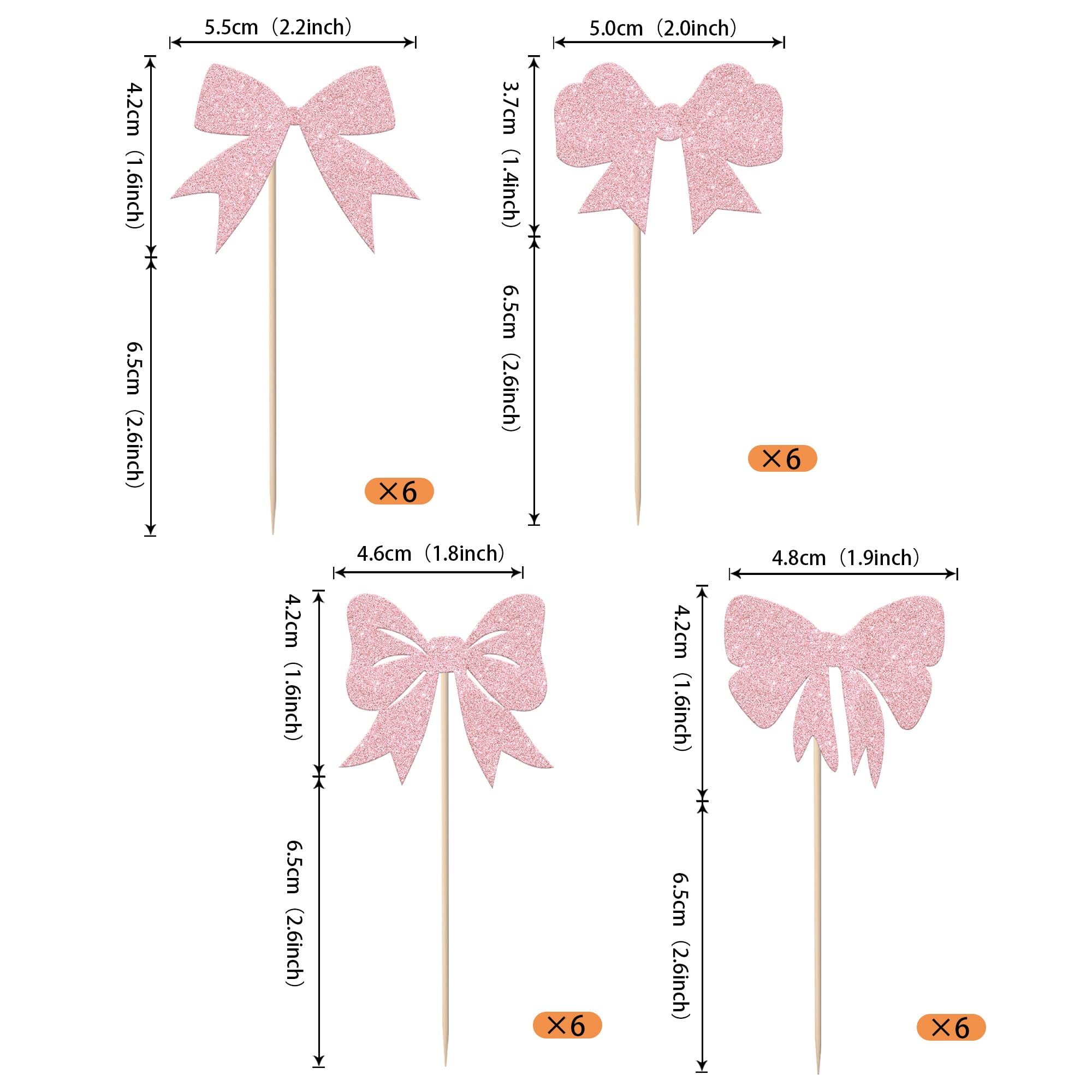 Rsstarxi 24 Pack Pink Bow Cupcake Toppers Bow Themed Party Decorations Bowknot Cupcake Picks for Bridal Baby Shower Girls Birthday Wedding Party Cake Decorations