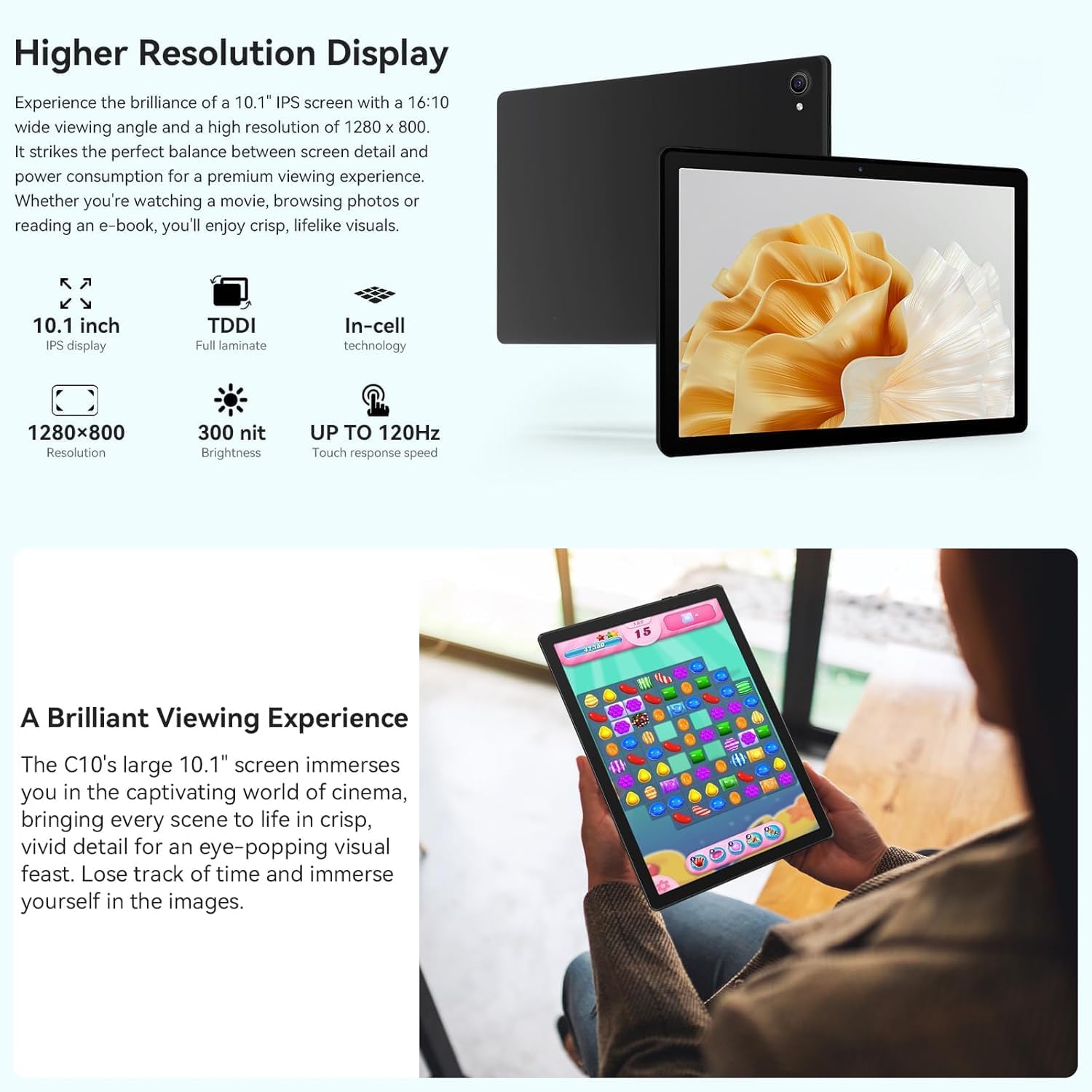 Tablet, Android 14 Tablet 10 inch with HD IPS Touchscreen, 64GB+1TB Expansion, Octa-Core, Face ID, OTG, WiFi 6, Bluetooth5.3, Dual 5MP+8MP Camera, 5000mAh, Widevine L1 (Black) - Image 7