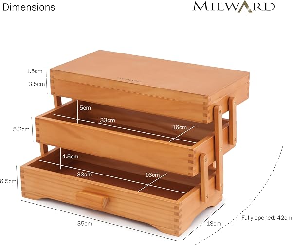 Milward Cantilever Artisanal Box, 3 Shelves, Pine Wood, Shelves for Accessories, Magnetic Closure, 17 x 37 x 22.5 cm - 4